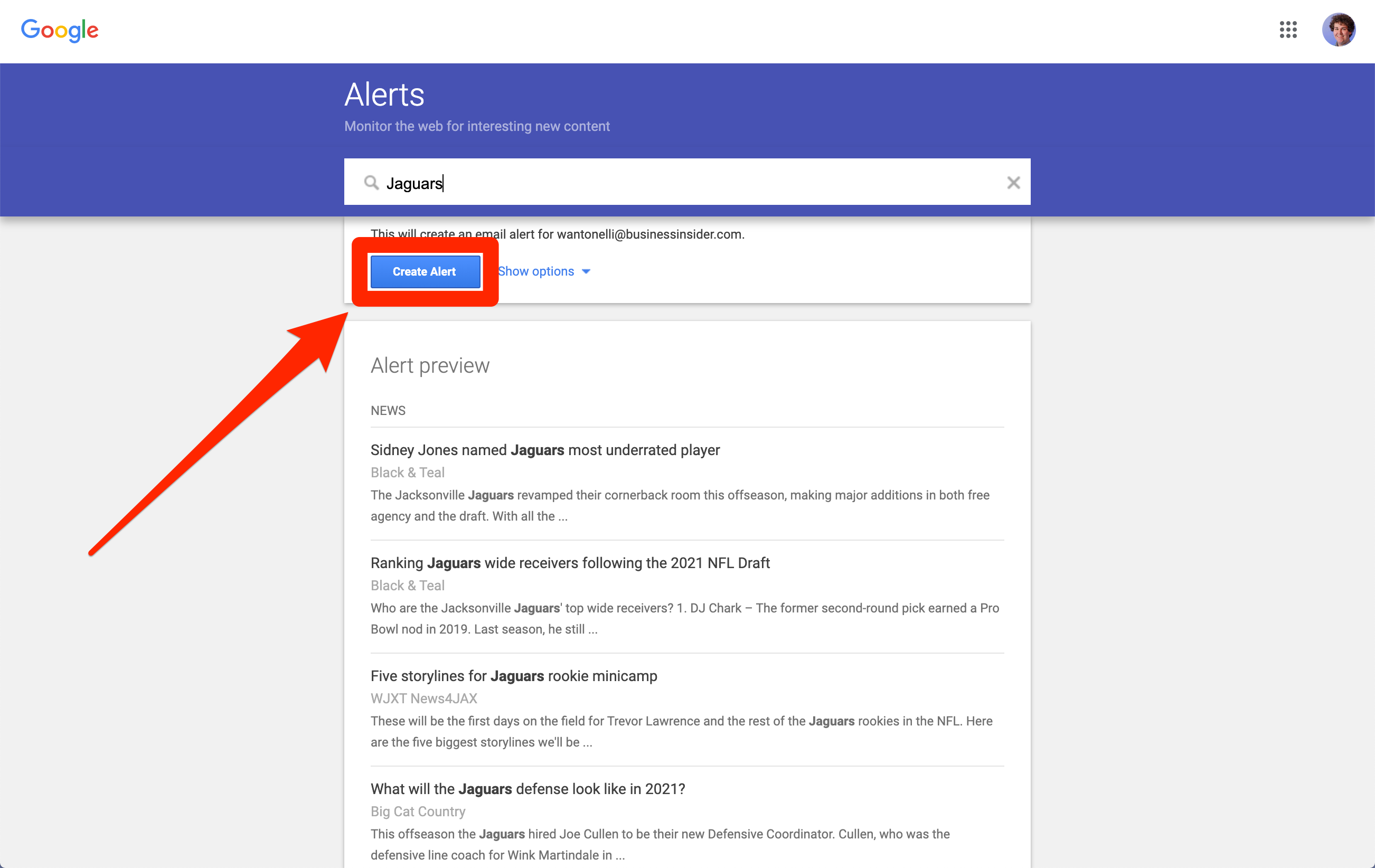 set up google alerts