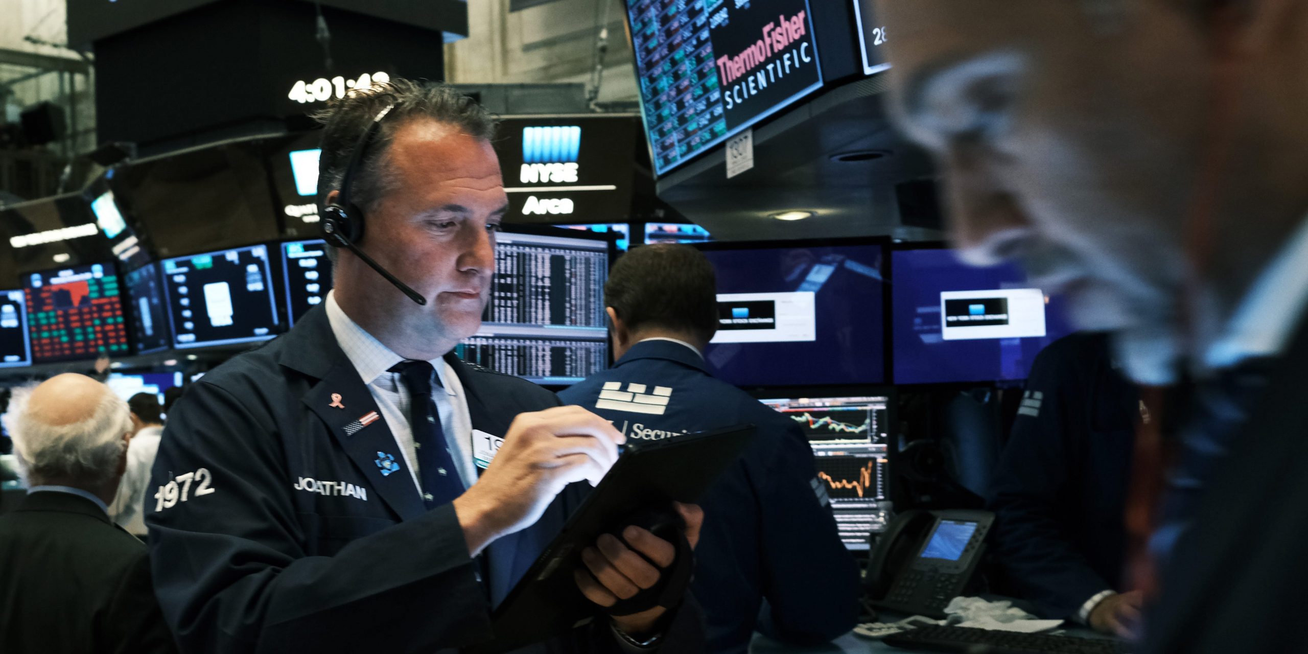 Traders work on the floor of the New York Stock Exchange (NYSE) on November 20, 2019 in New York City