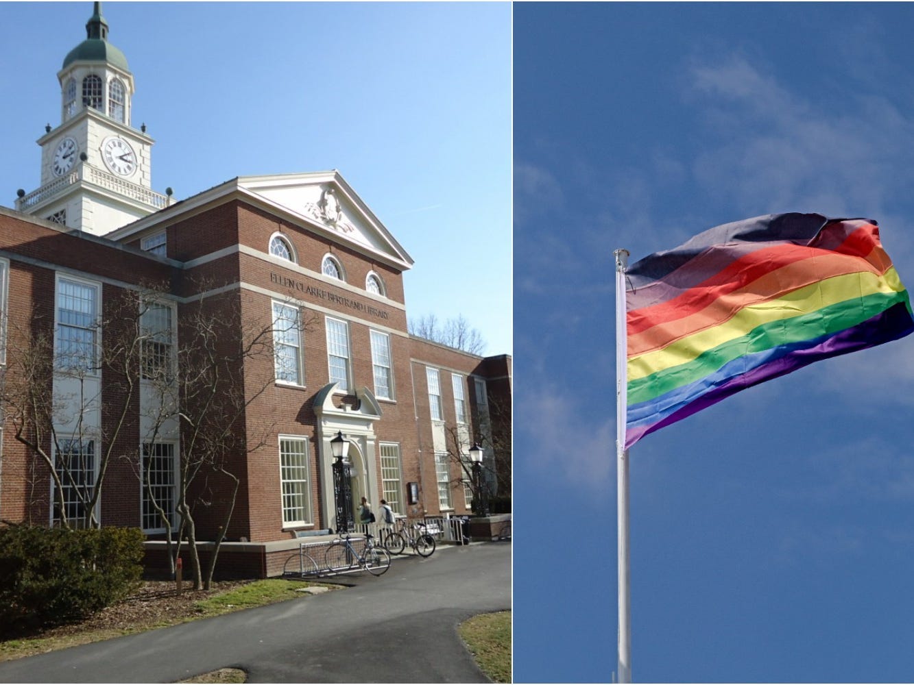 Bucknell University and an LGBTQ flag