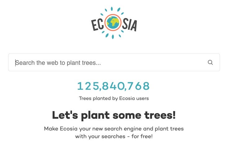 Ecosia search engine homepage
