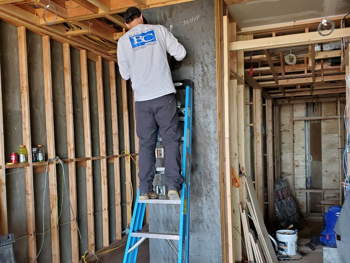 A panic room being built