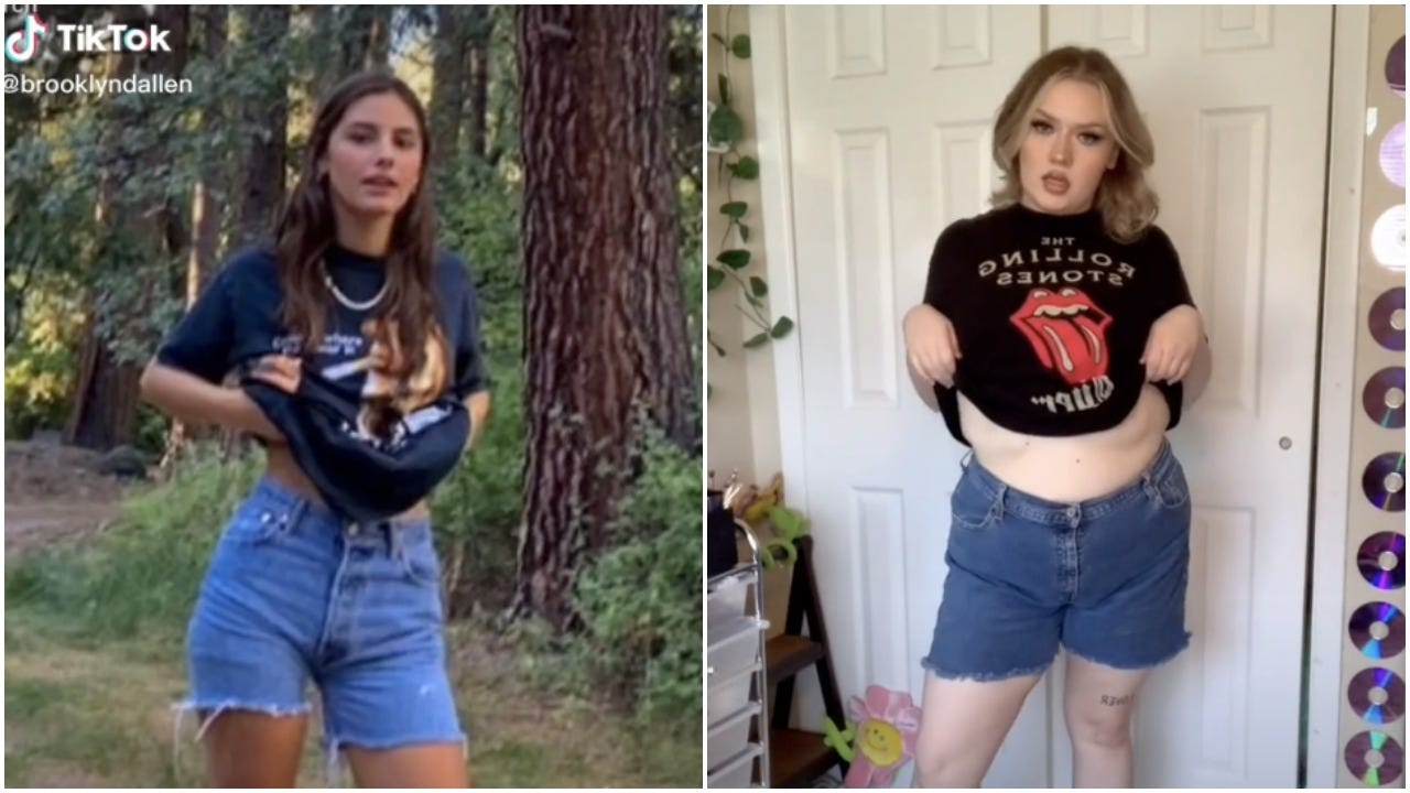 A Pinterest outfit (left) recreated by Brooklyn Allen (right) on TikTok.