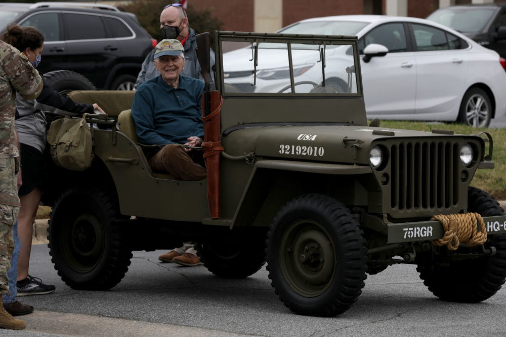 Retired Col. Ralph Puckett Jr visits U.S. Army Rangers who are competing in the 2021 Best Ranger Competition on Fort Benning, Georgia, April 16, 2021