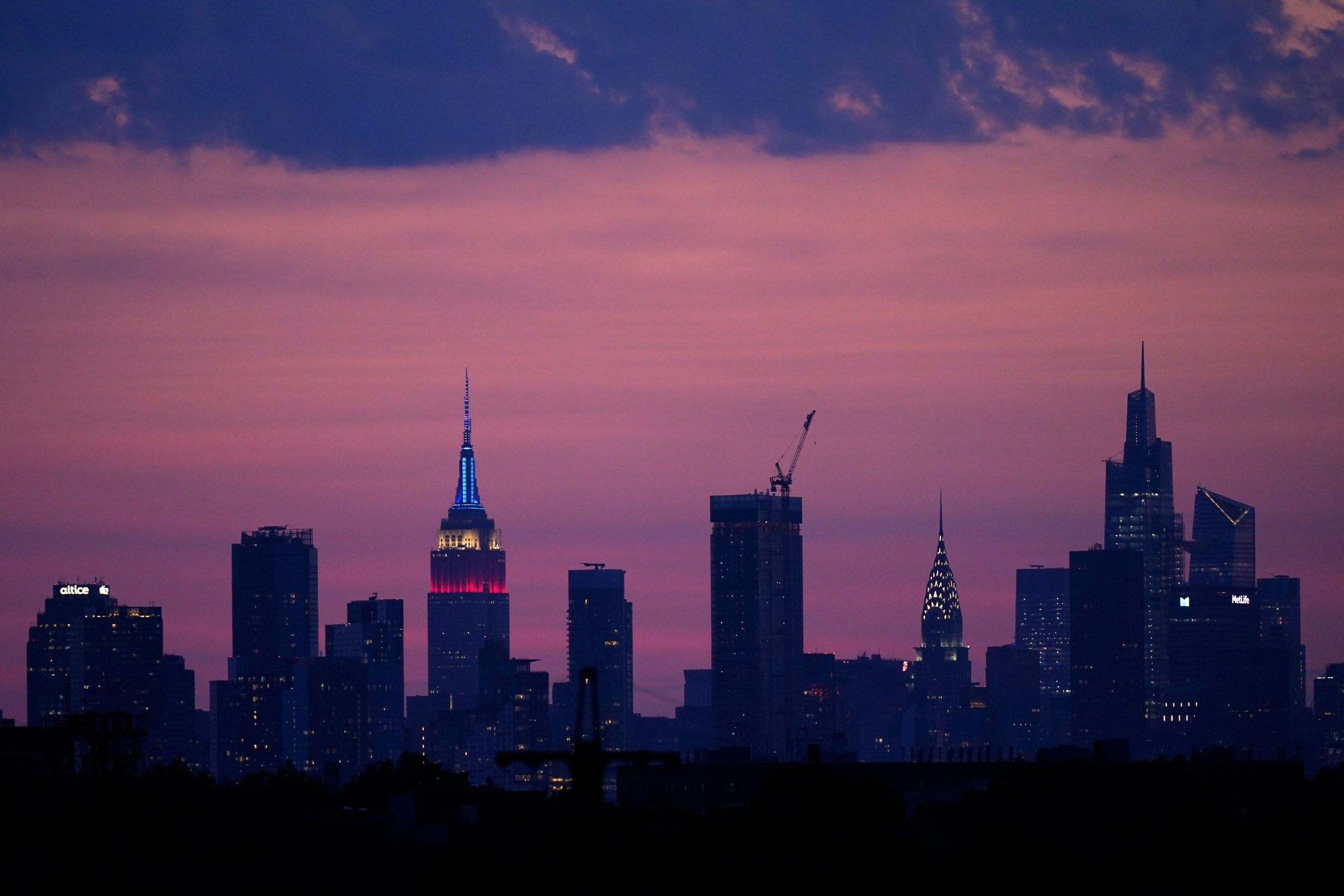 New York Skyline with Purple Sunset