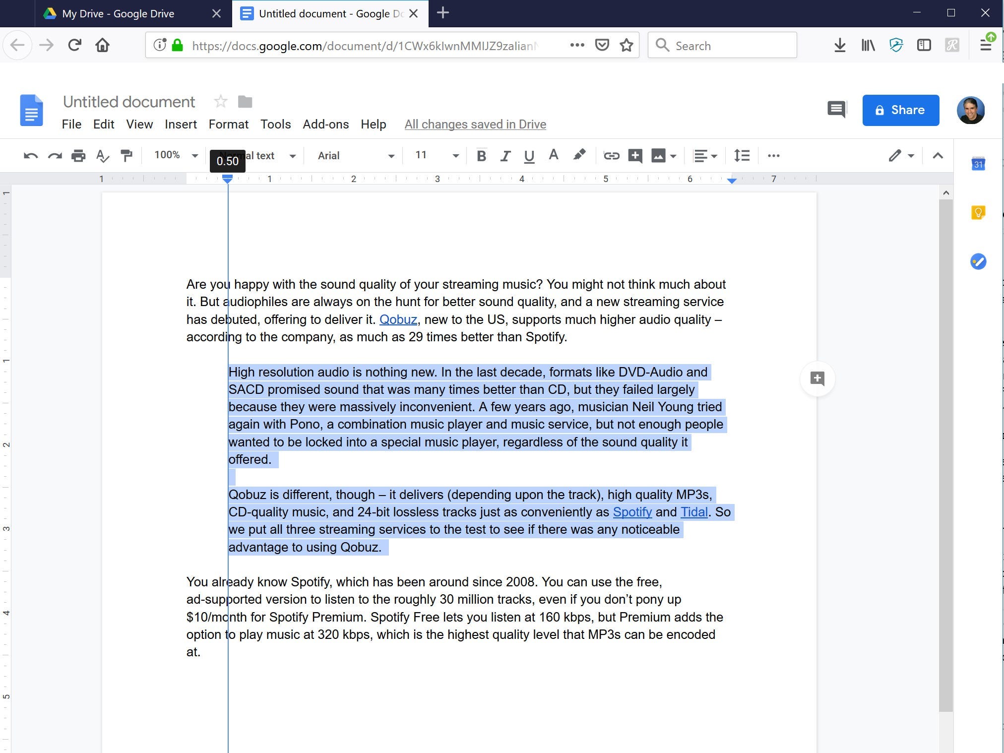 Google Docs Moving Indent Control