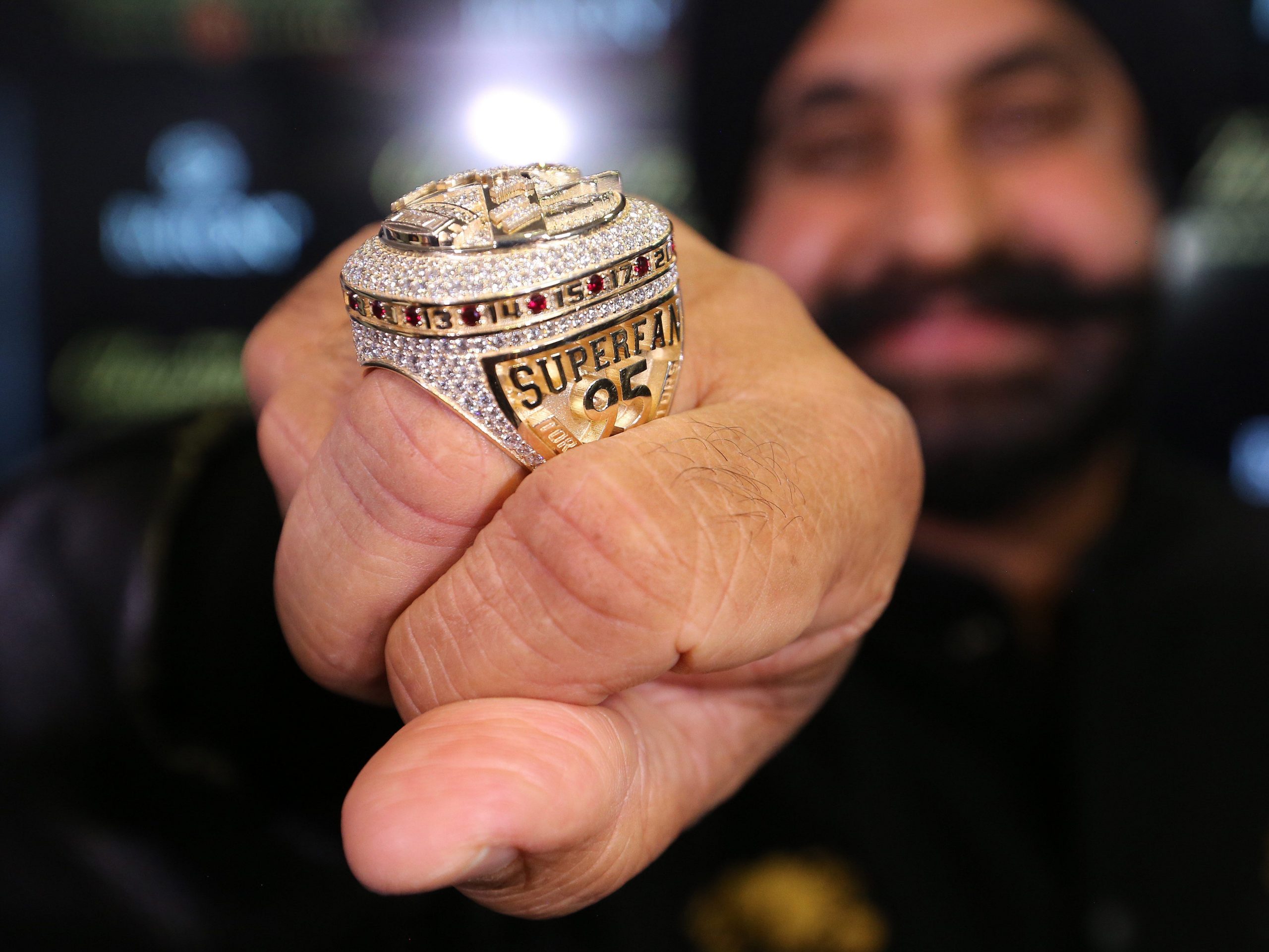 Nav Bhatia, Toronto Raptors super fan, with his 2019 NBA Championship ring.