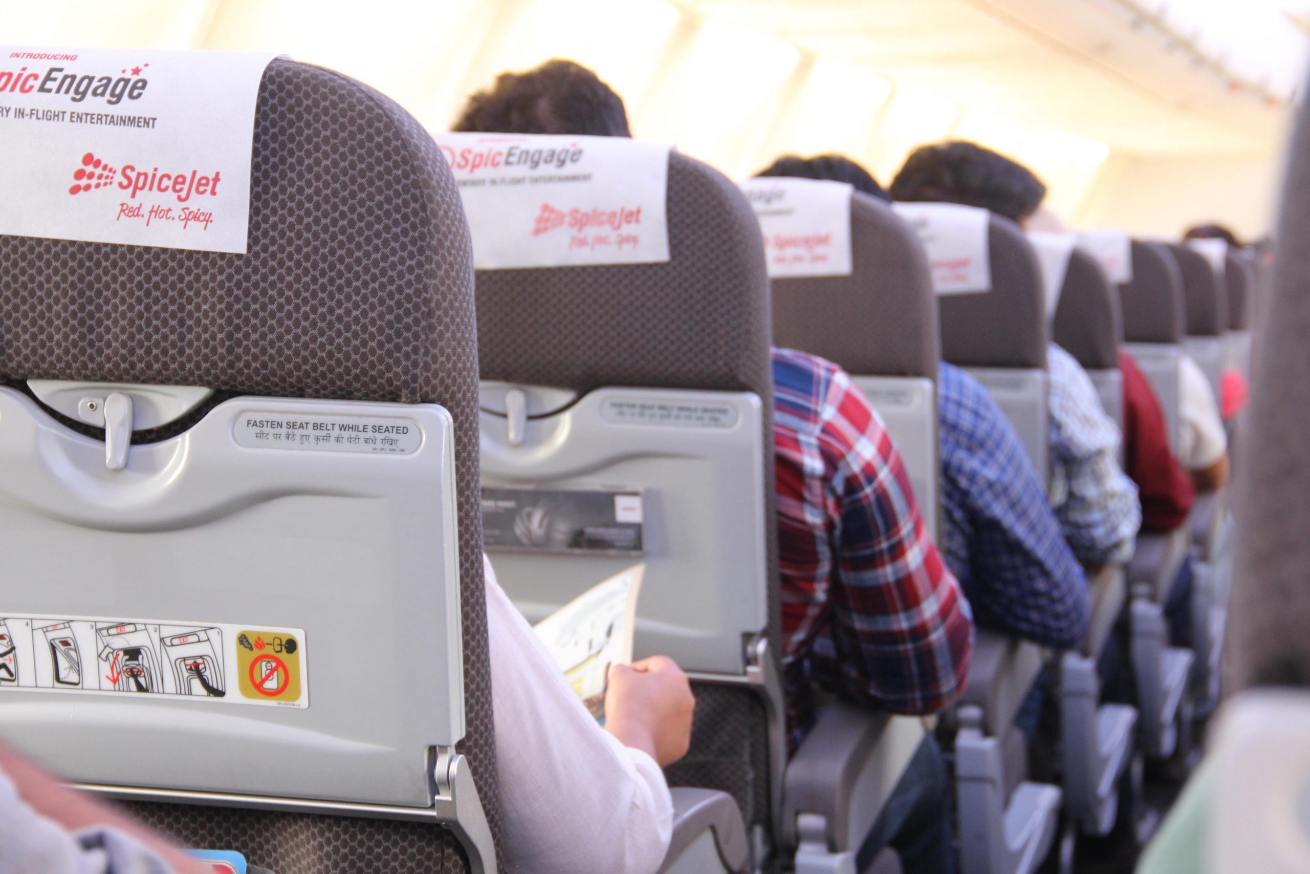 Passengers sat in a SpiceJet Airline