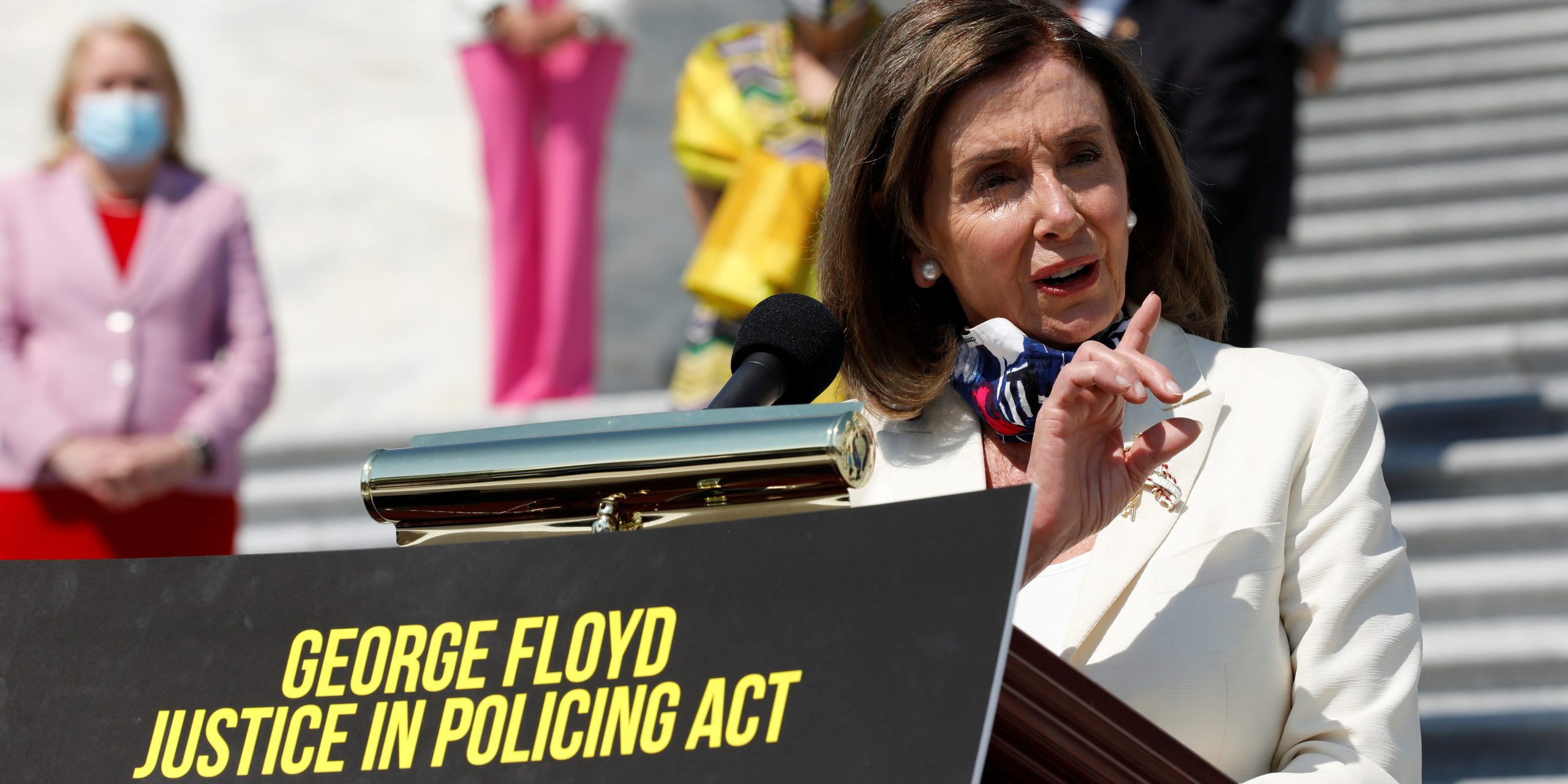 House Speaker Nancy Pelosi (D-CA) speaks during a press event ahead of vote on the George Floyd Justice in Policing Act of 2020 on the East Front House Steps on Capitol Hill in Washington, U.S., June 25, 2020. REUTERS/Yuri Gripas