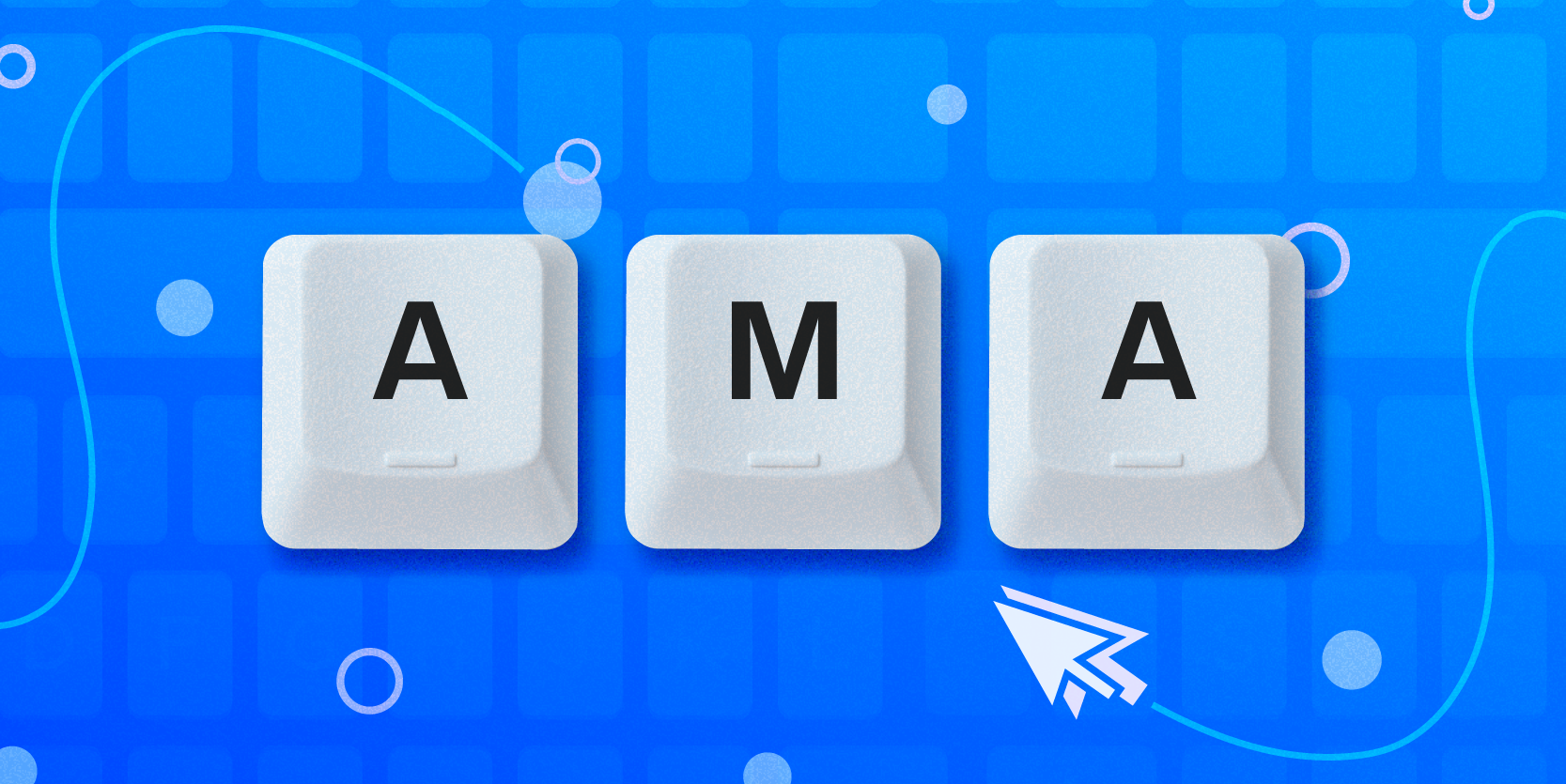 Internet acronym AMA on keyboard keys with blue background