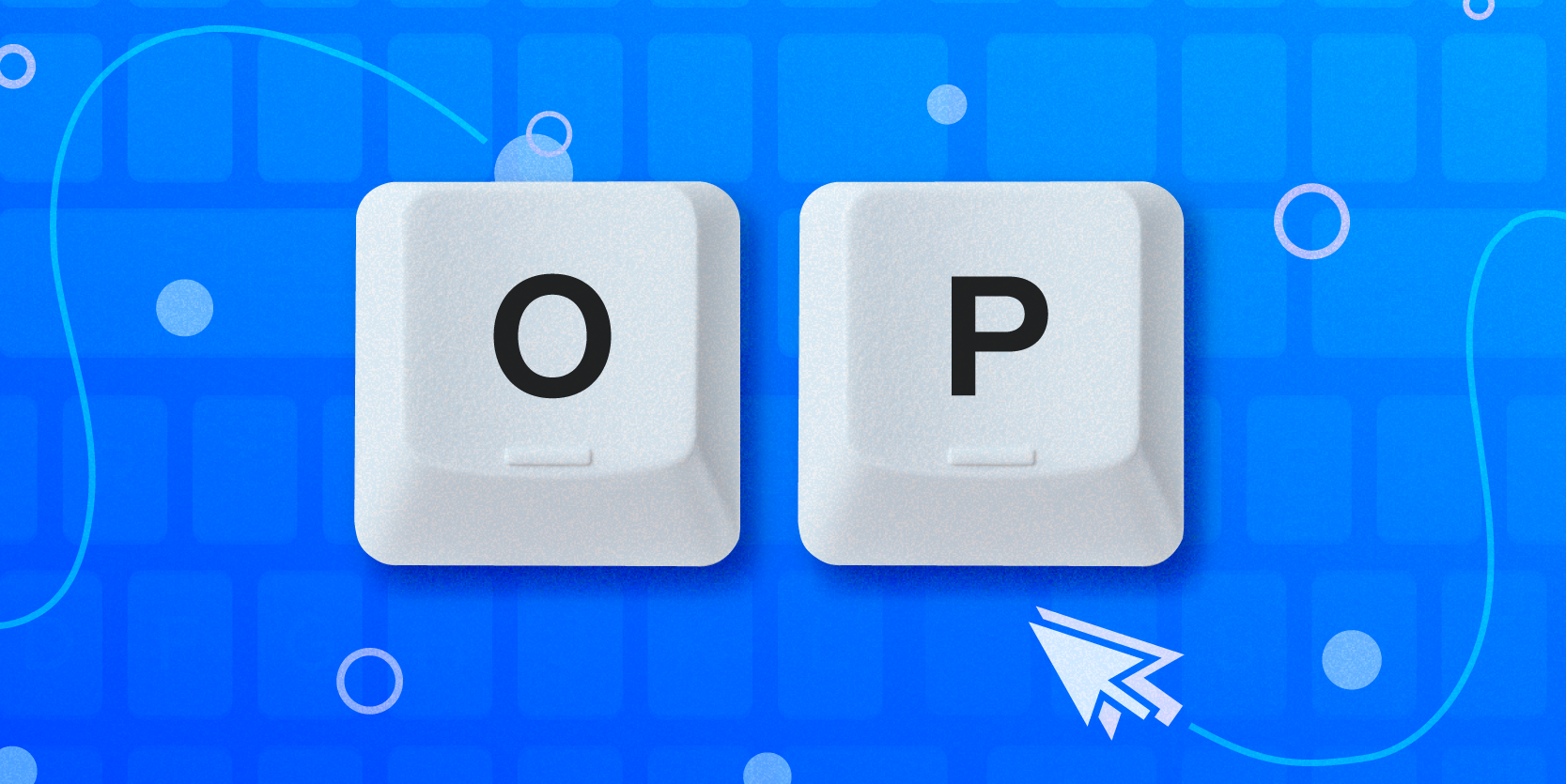 Internet acronym OP on keyboard keys with blue background