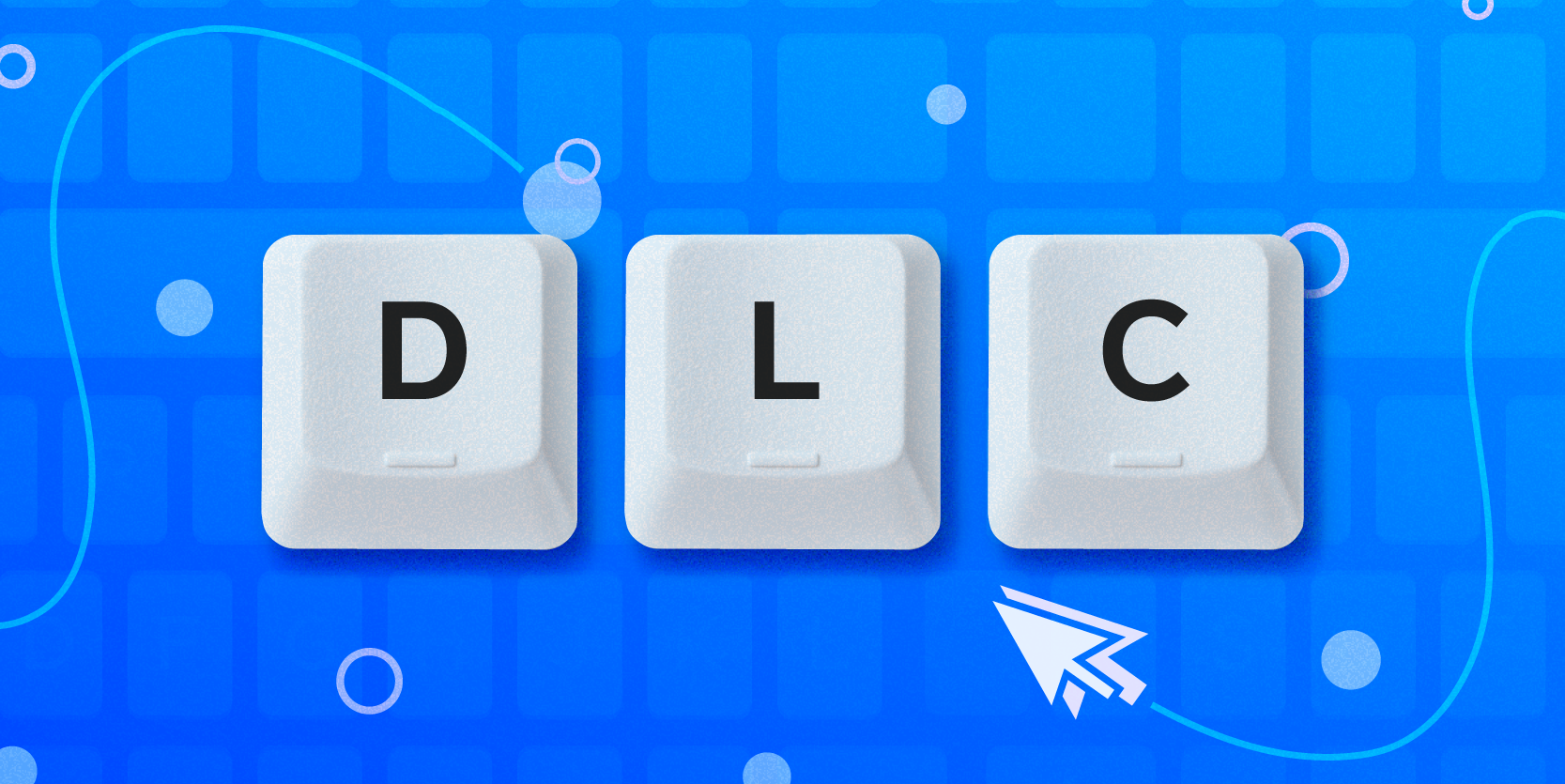 Internet acronym DLC on keyboard keys with blue background