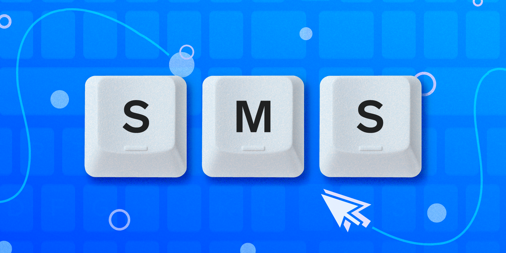 Internet acronym SMS on keyboard keys with blue background