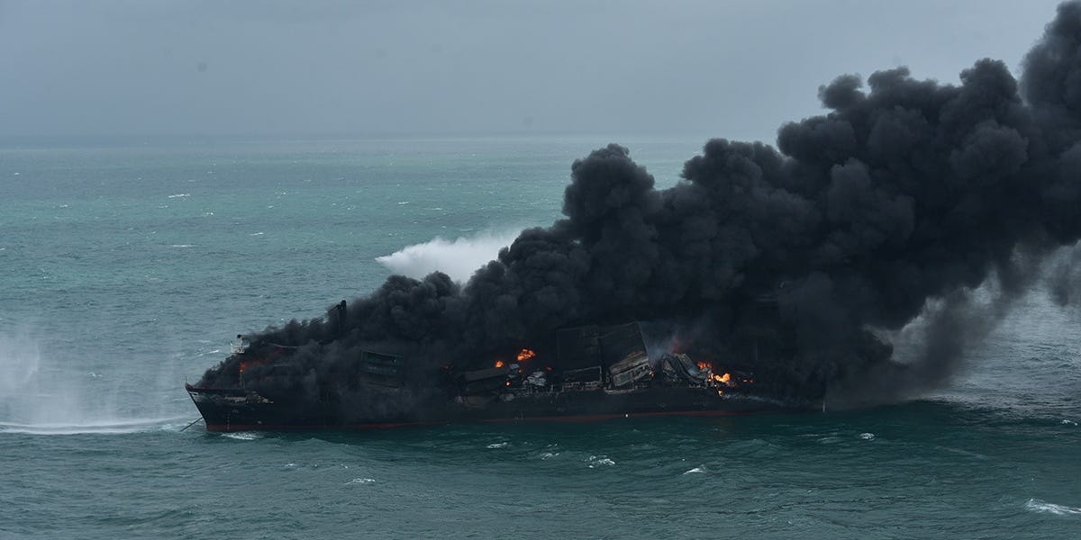 Smoke rises from a fire onboard the MV X-Press Pearl container in the seas off the Colombo Harbour, in Sri Lanka May 26, 2021.