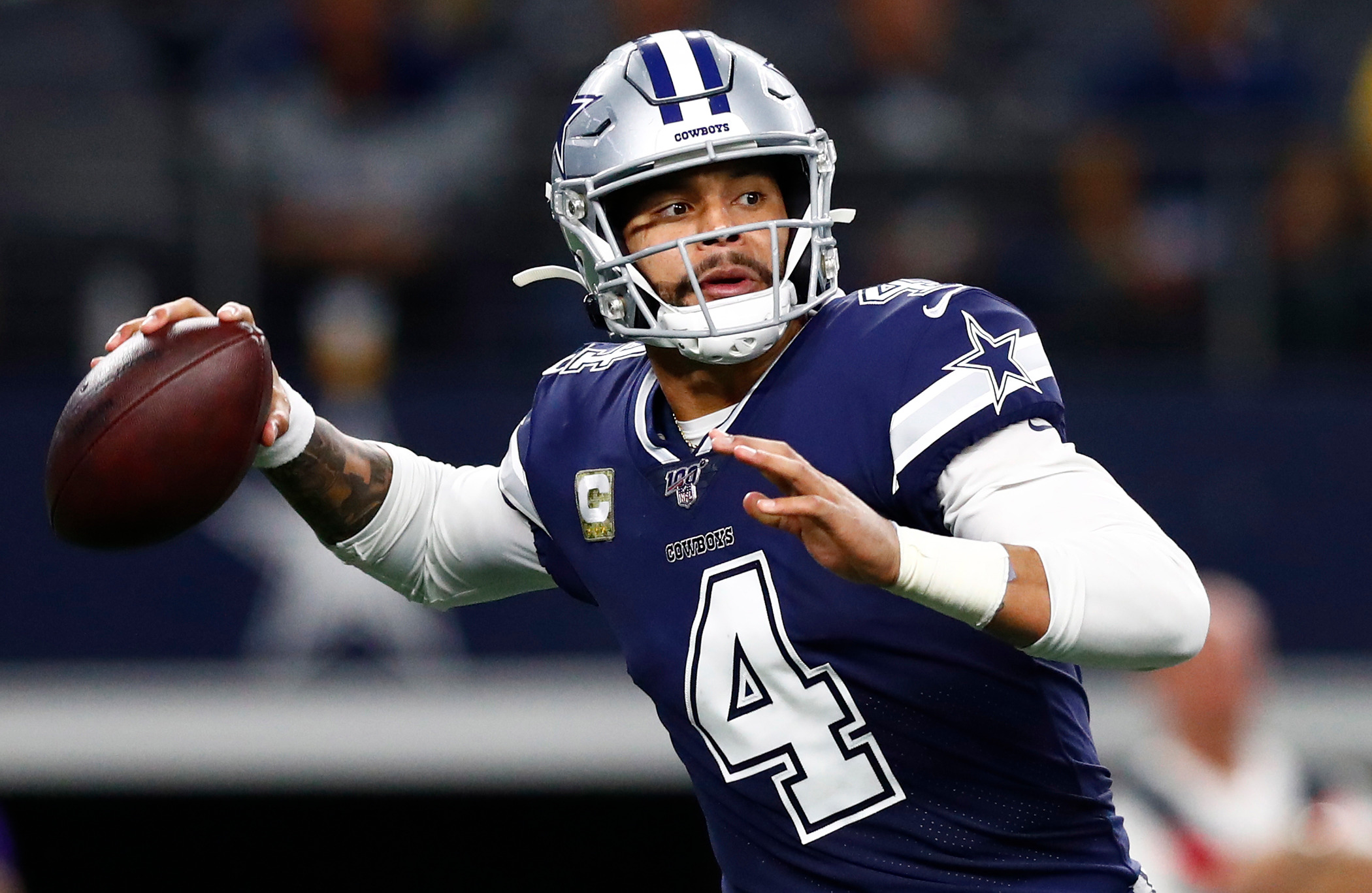 Quarterback Dak Prescott van Dallas Cowboys tijdens een wedstrijd tegen de Minnesota Vikings in 2019. Foto: EPA/Larry W. Smith