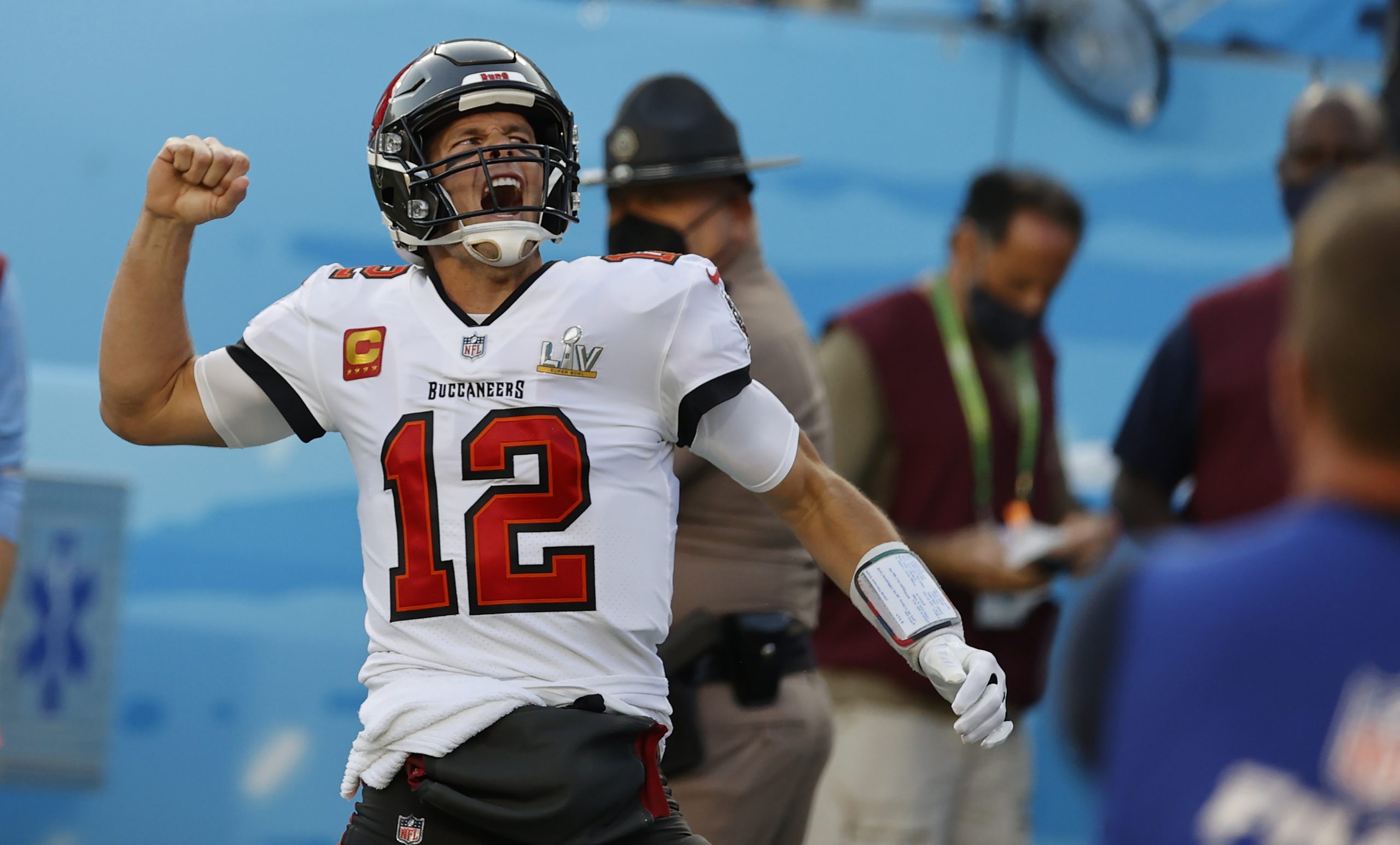 Quarterback Tom Brady van Tampa Bay Buccaneers tijdens de Super Bowl 2021. Foto: EPA/CJ Gunther