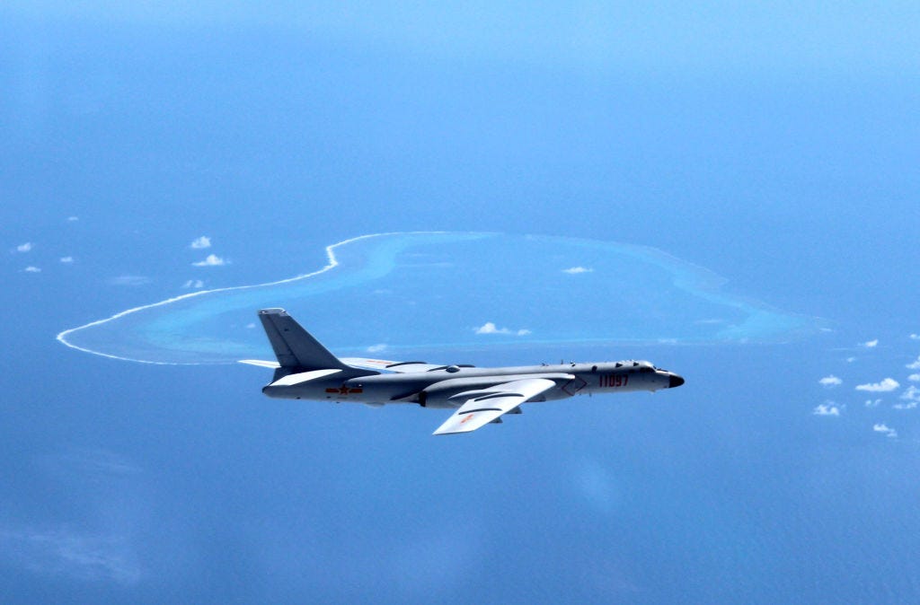 Chinese H-6K bomber patrolling islands and reefs including Huangyan Island in the South China Sea
