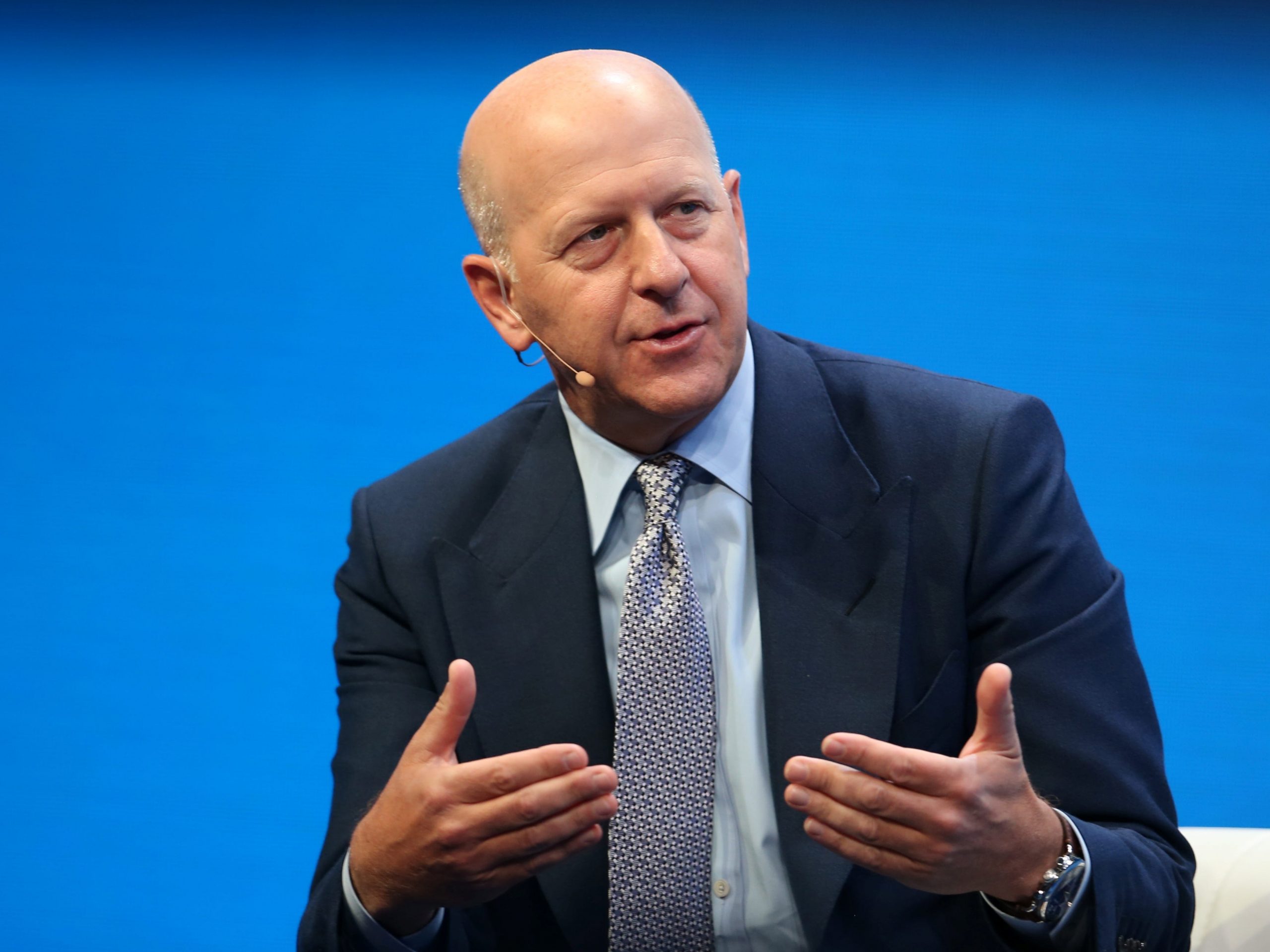 David M. Solomon, President and Co-Chief Operating Officer of Goldman Sachs, speaks during the Milken Institute Global Conference in Beverly Hills