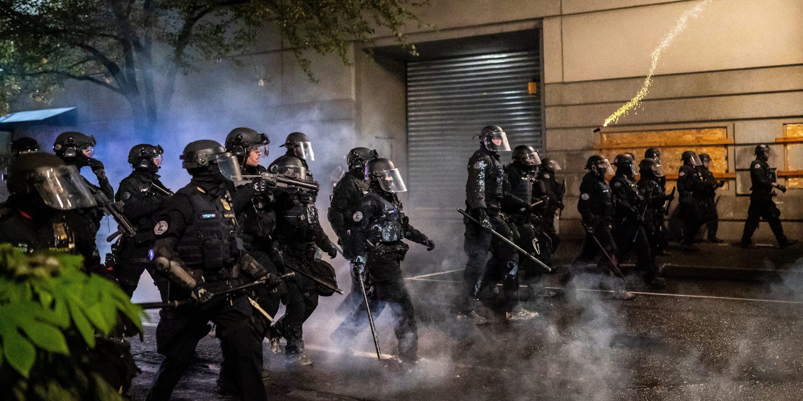 Portland police officers during riots