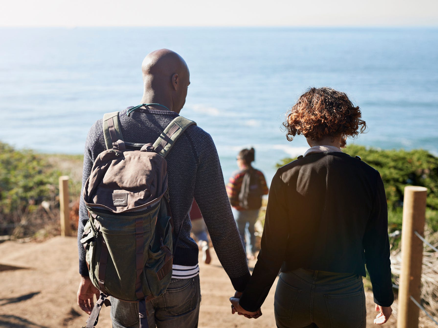 couple walking beach
