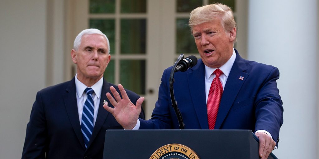 Then-Vice President Mike Pence and then-President Donald Trump in the Rose Garden on March 29, 2020.