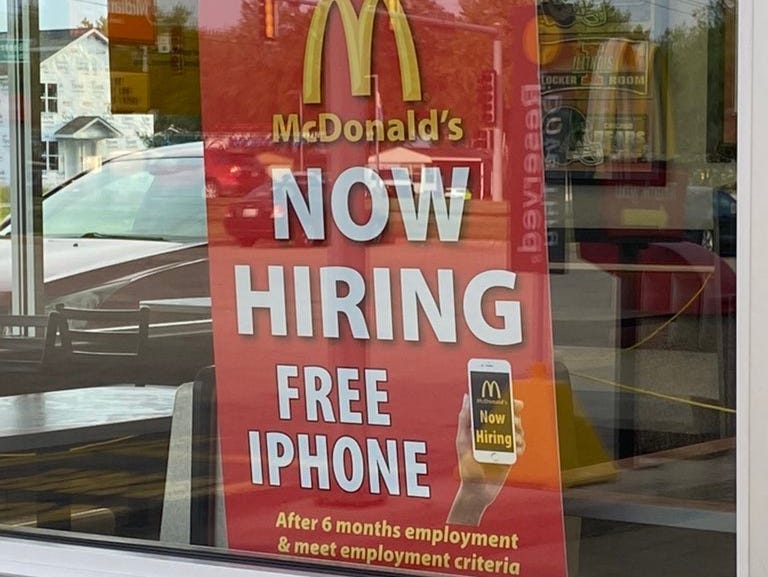 McDonald's sign offering iPhones to free hires