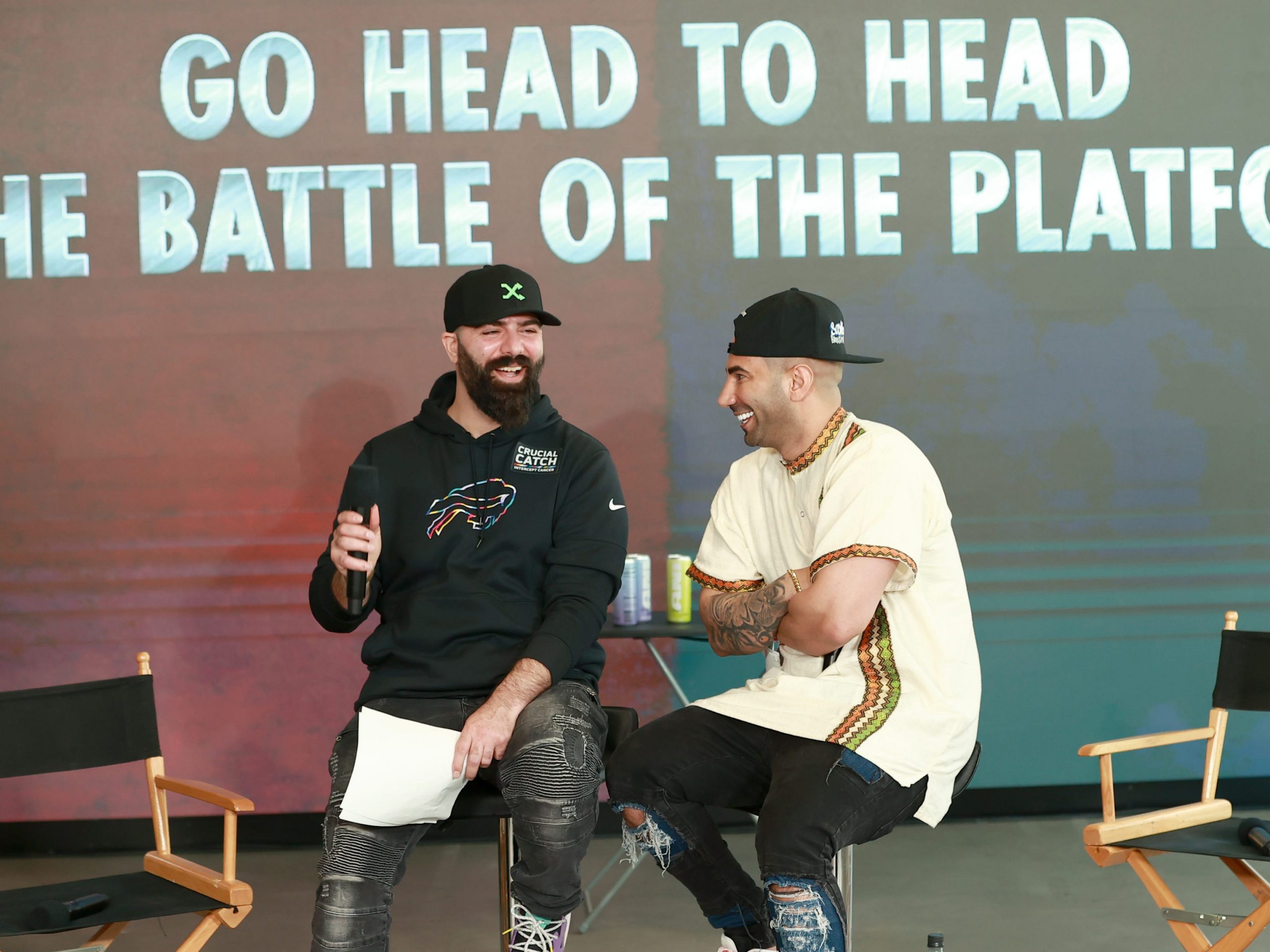 YouTubers Keemstar and FouseyTube speak at the Battle of the Platforms press conference