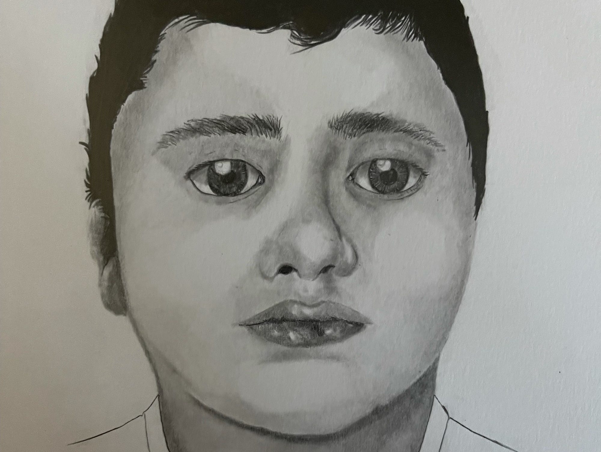 A pencil sketch portrait of a young boy, used in the LVMPD's attempts to identify a body found near Las Vegas.