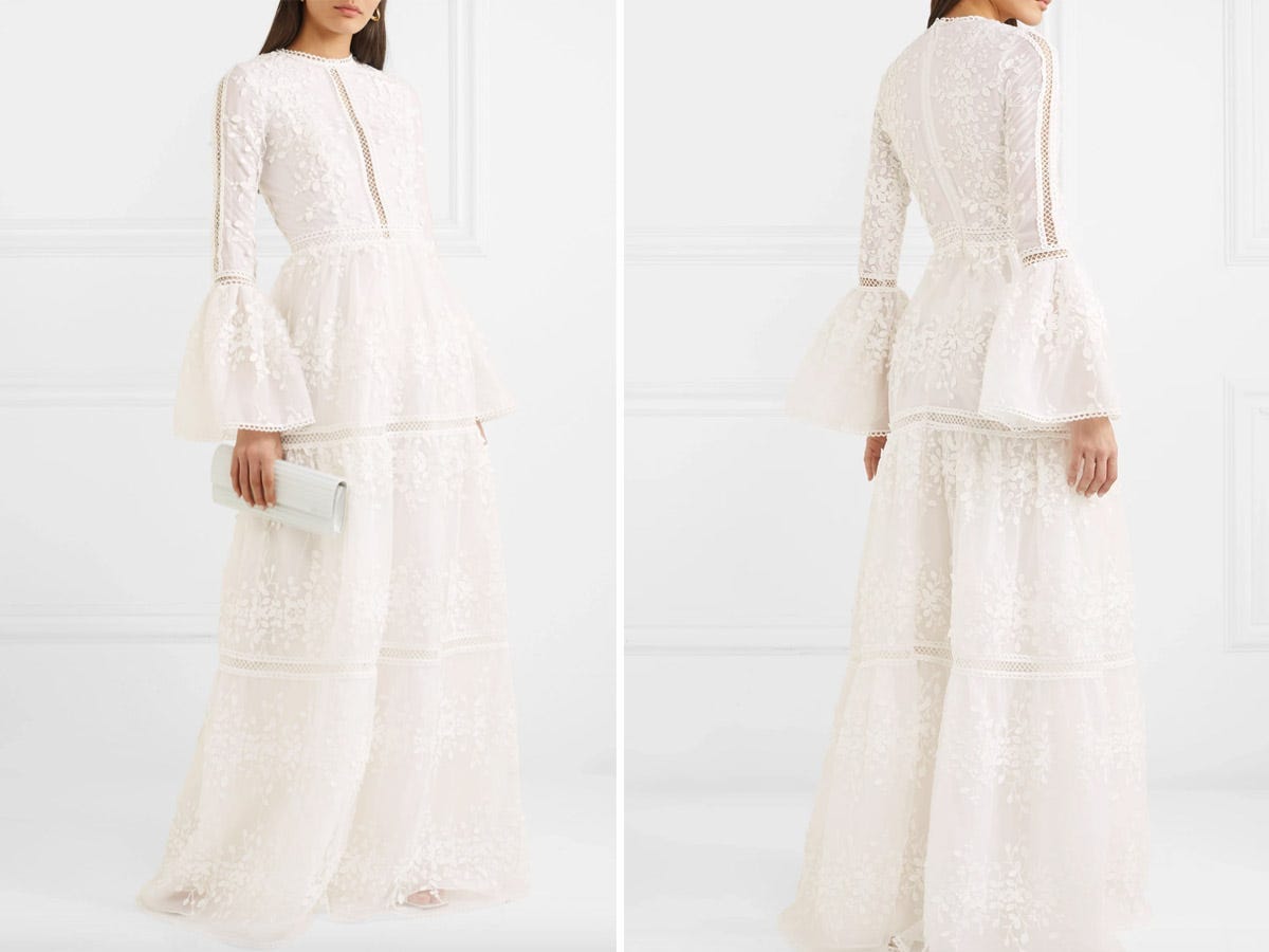 A front and back shot of Carrie Johnson's wedding dress