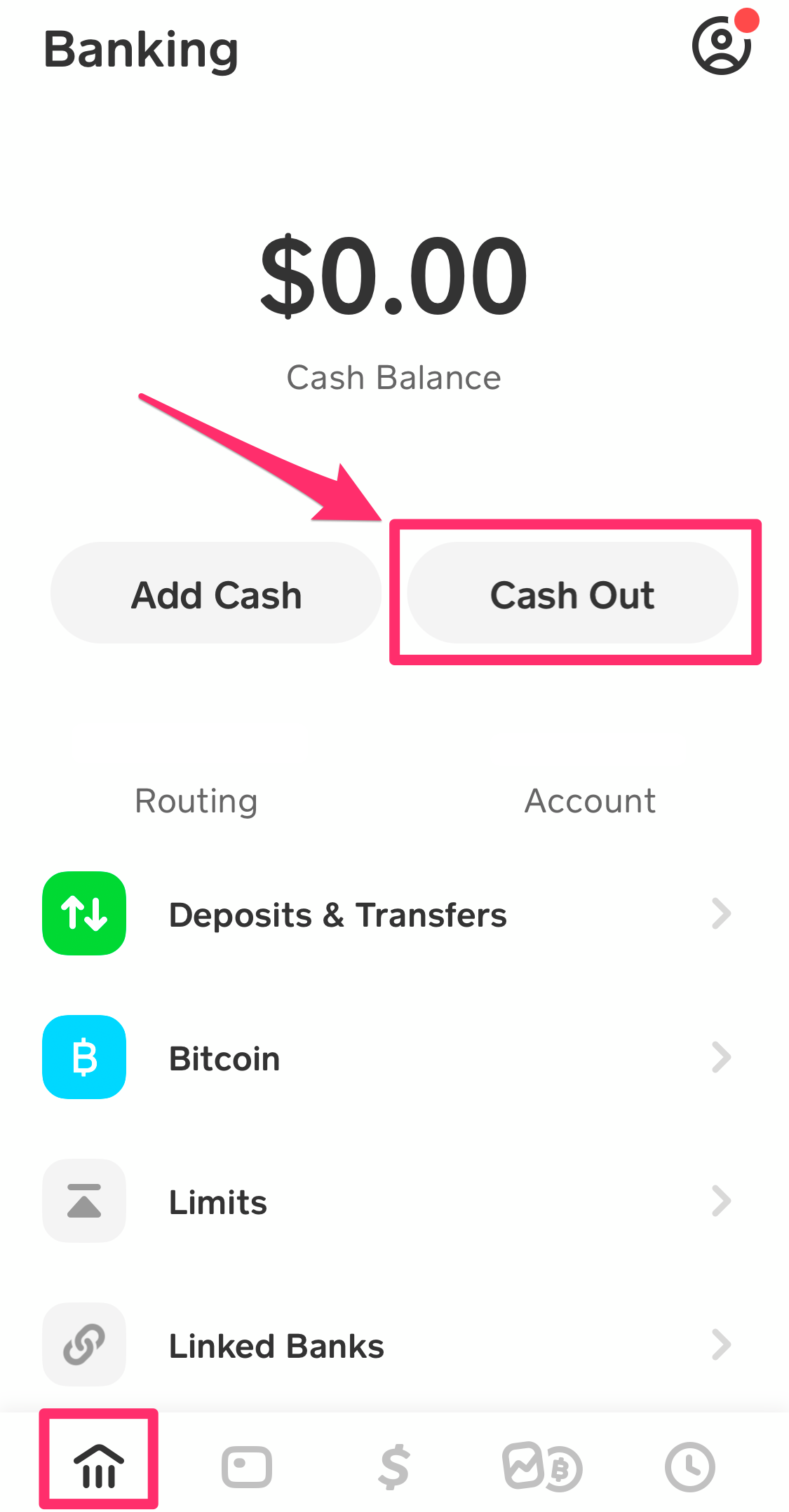 Cash App banking tab