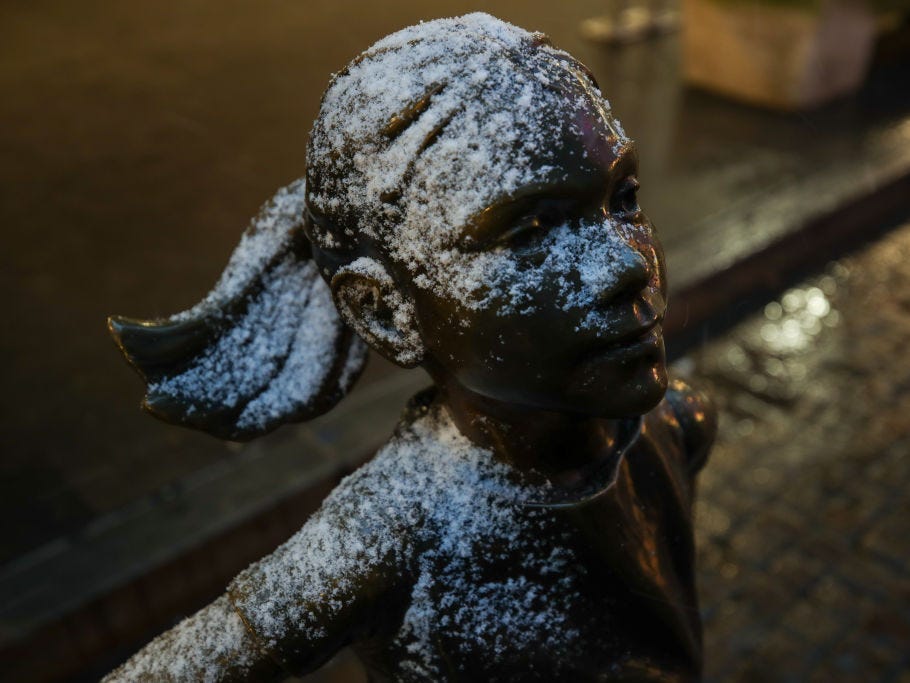 Fearless Girl, snow