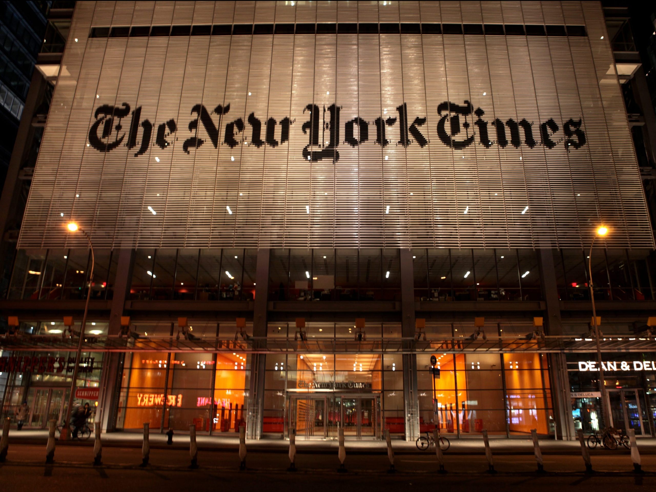 Nighttime view of the New York Times Building