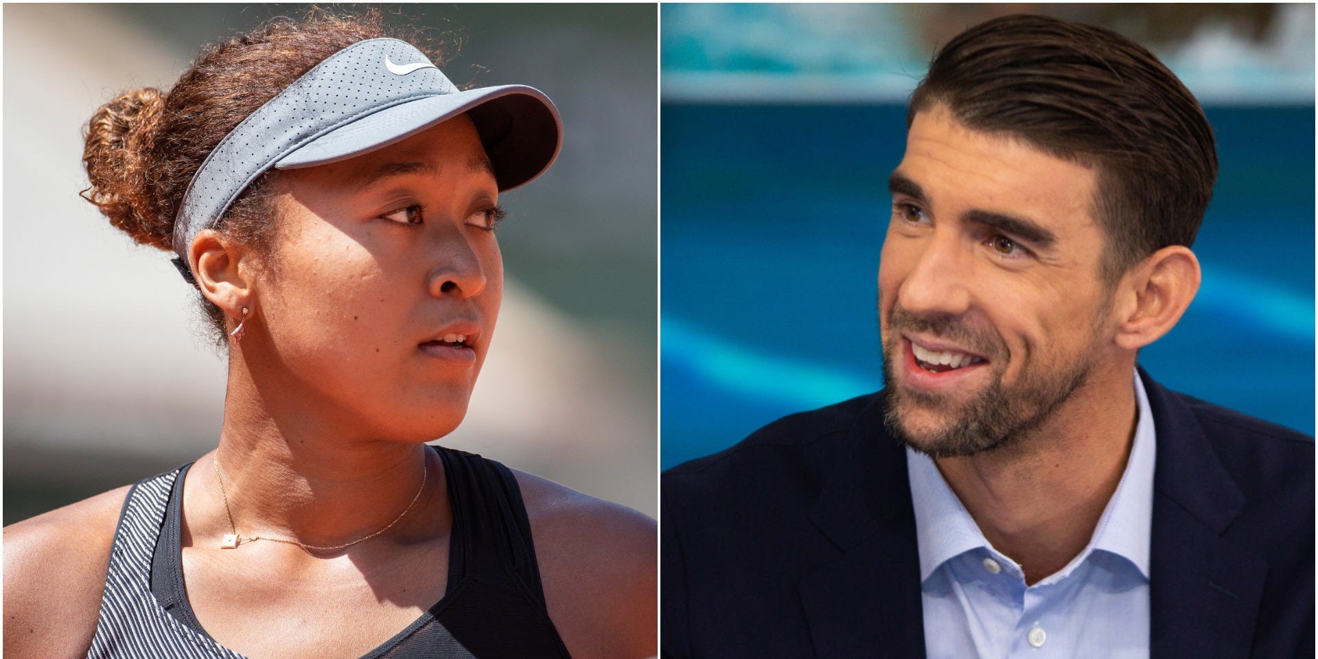 Naomi Osaka, left, and Michael Phelps, right.