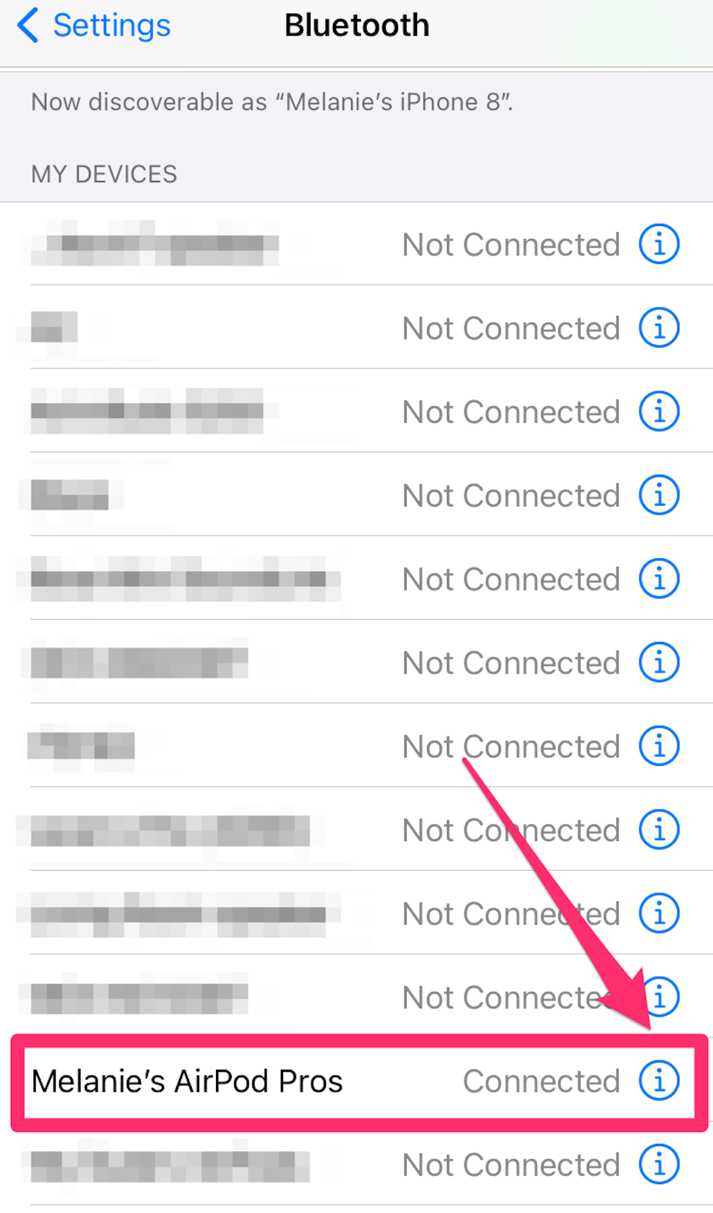 iPhone Bluetooth list of devices