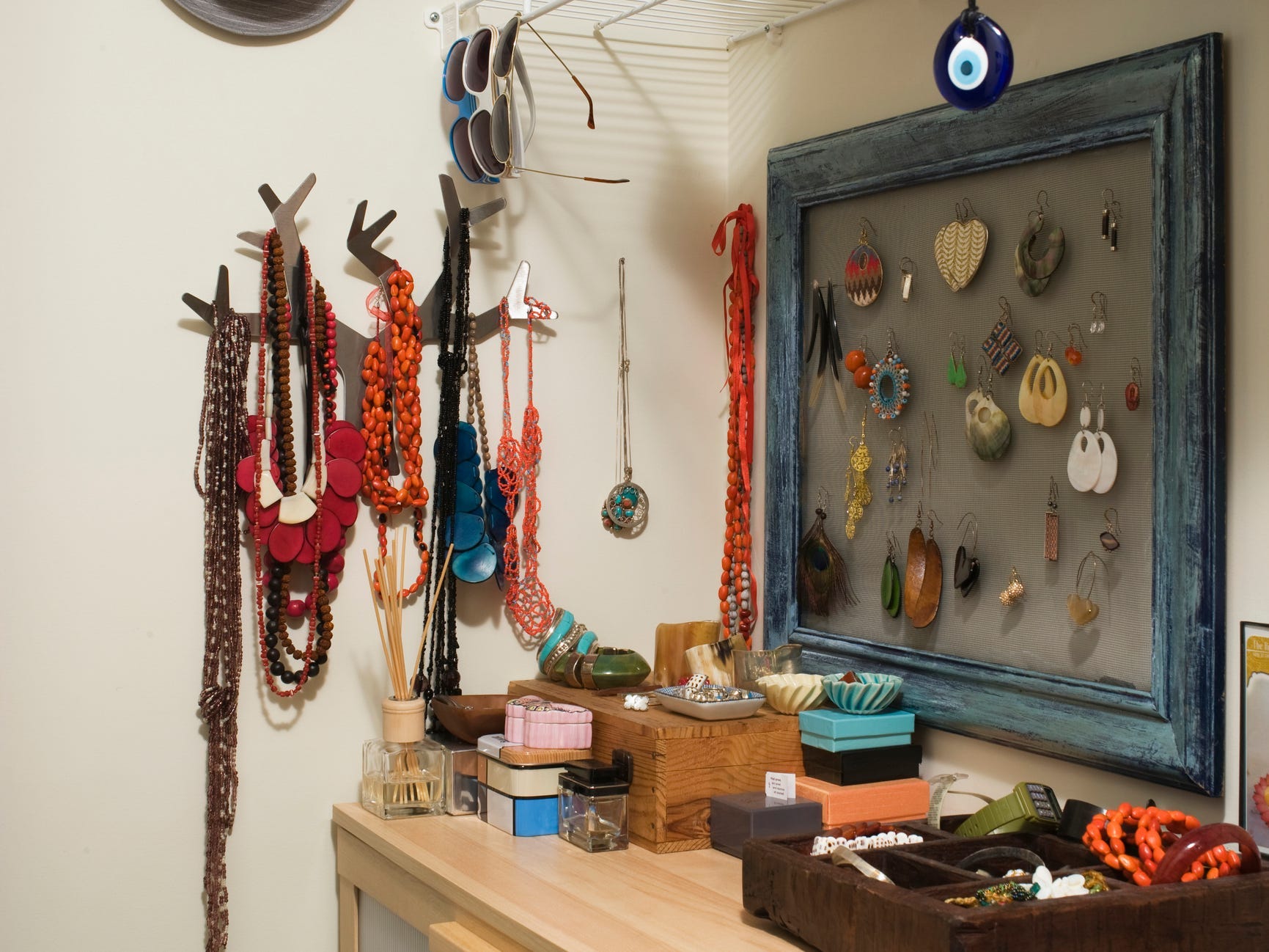 Jewelry organized in a closet