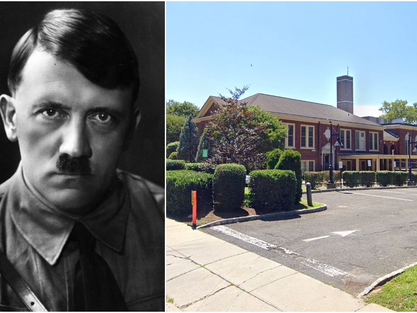 Adolf Hitler, left. Maugham Elementary School, right.