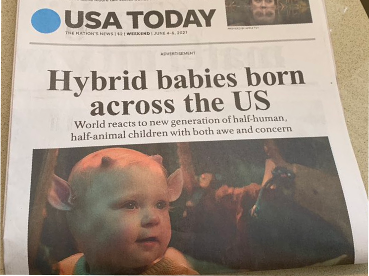 USA Today wrapped its newspaper with a fake cover about 'hybrid babies