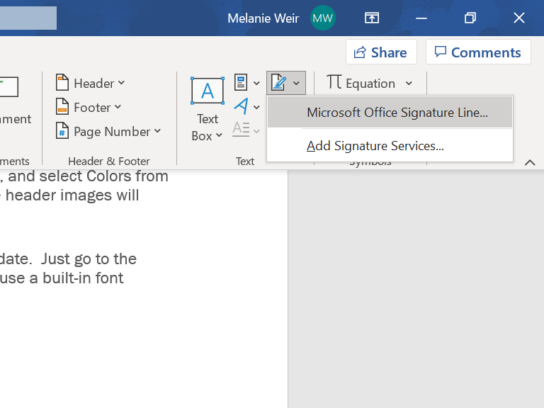 add handwritten signature in microsoft word