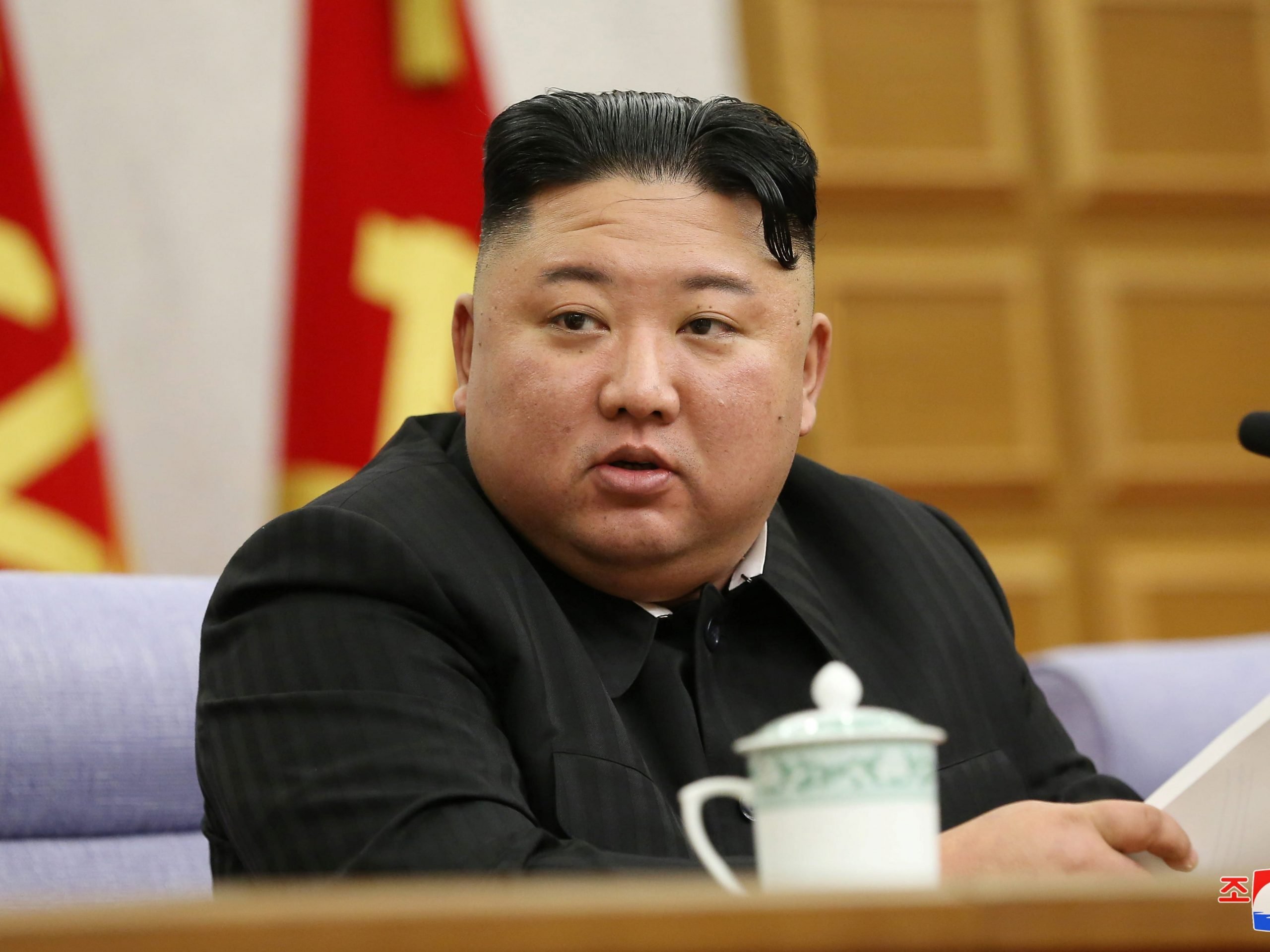 North Korean leader Kim Jong Un speaks during a plenary meeting of the Workers' Party central committee in Pyongyang, North Korea in this photo supplied by North Korea's Central News Agency (KCNA) on February 9, 2021