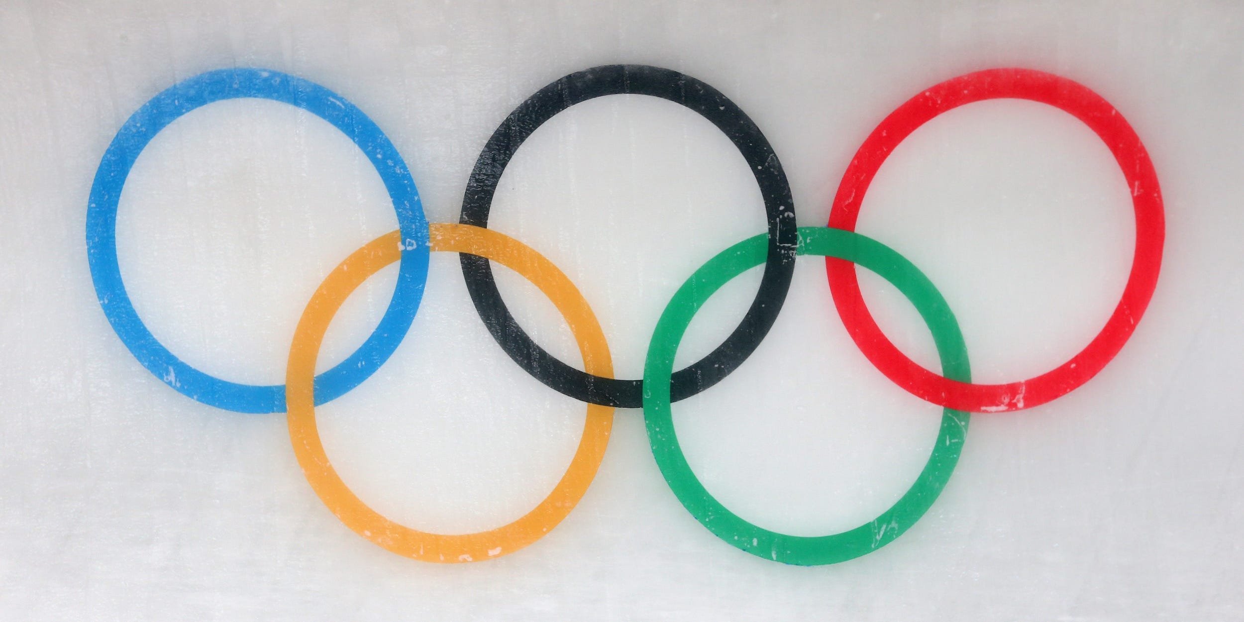 Olympic rings are seen in the ice of the track at Sanki Sliding Centre ahead of the Sochi 2014 Winter Olympics on February 2, 2014 in Sochi, Russia.