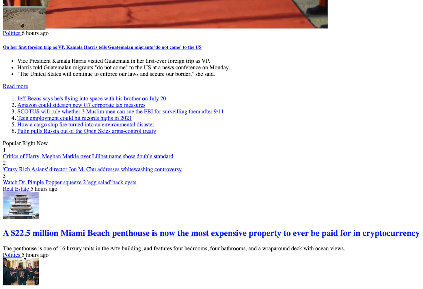 Insider homepage without CSS