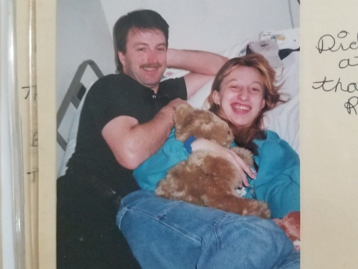 Tria Potts with her uncle while recovering from her stroke.