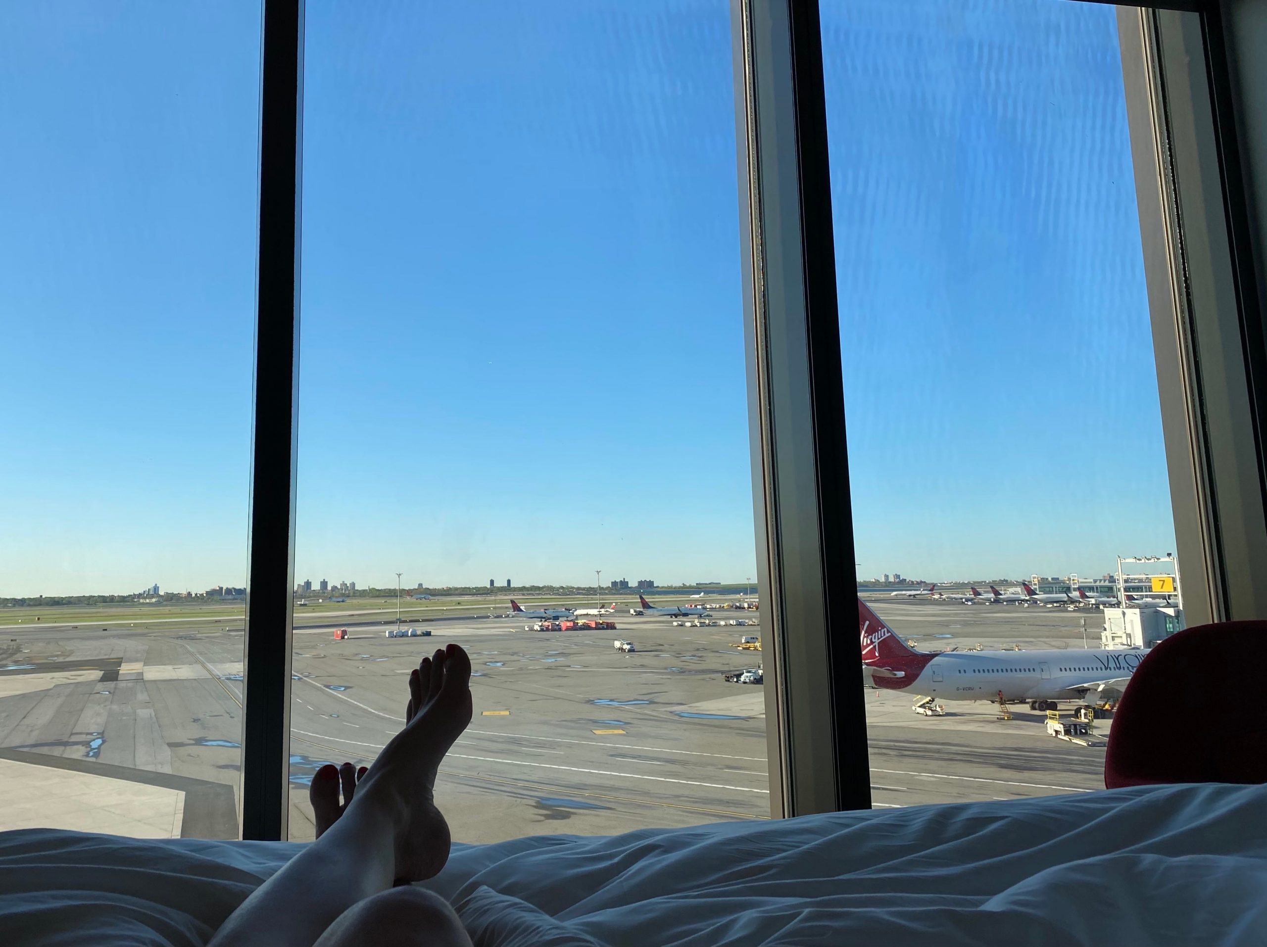 The view of a runway from the TWA hotel room. Katie Nave