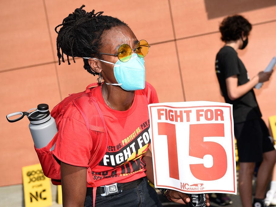 Taari Coleman - a NC Raise Up activist - holds a "Fight for 15" at a Charlotte, North Carolina teach-in.