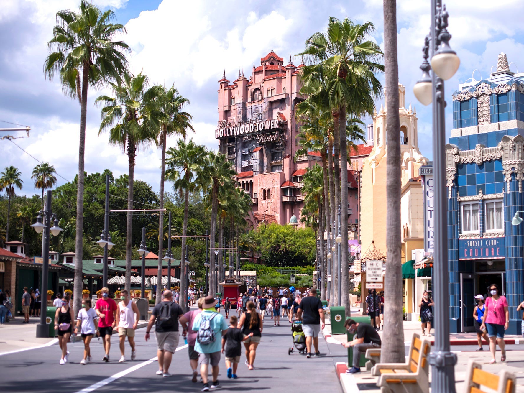 Disney parkgoers walk around Hollywood Studios