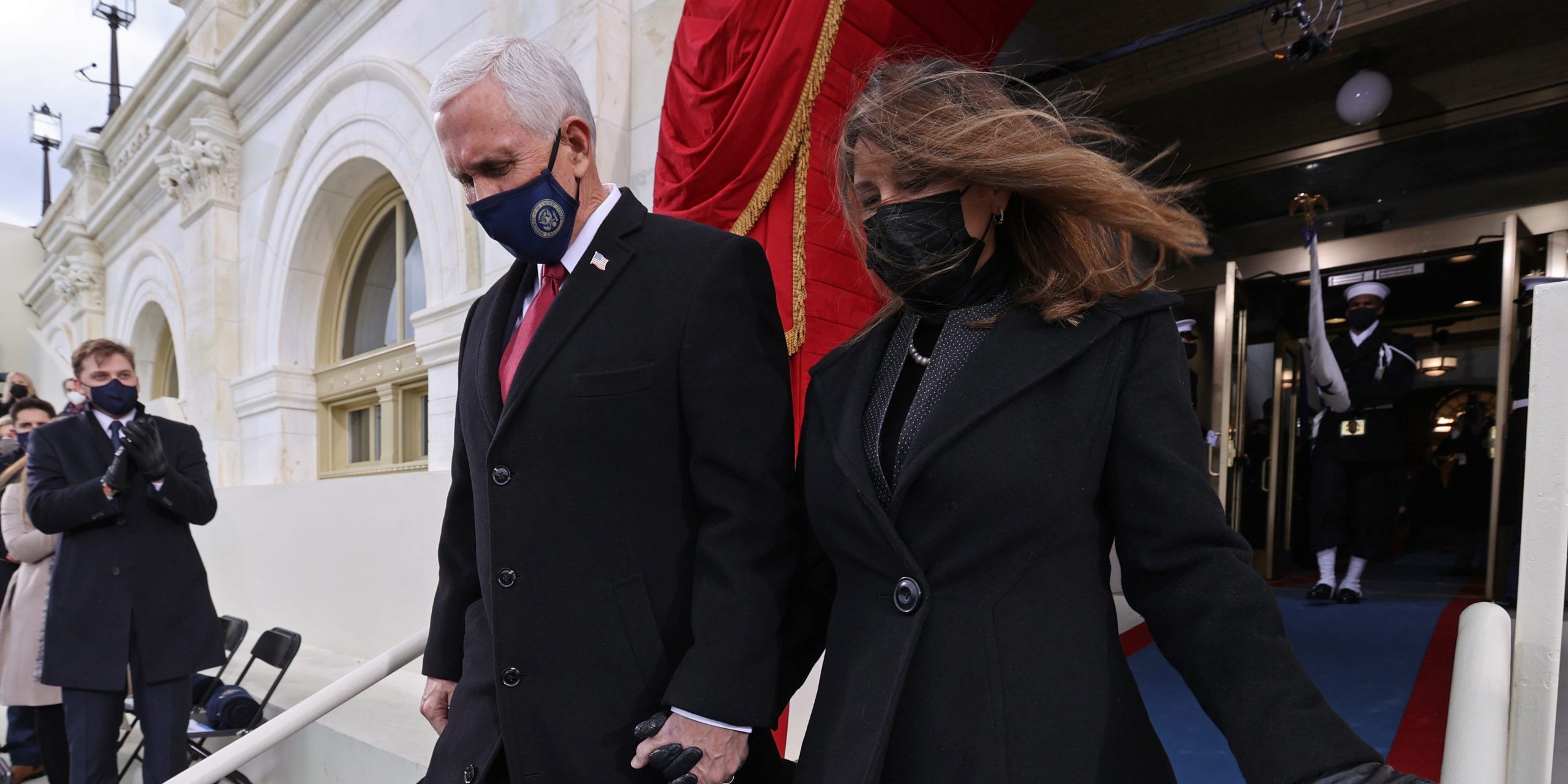 Vice President Mike Pence and Second Lady Karen Pence attend Joe Biden's inauguration.