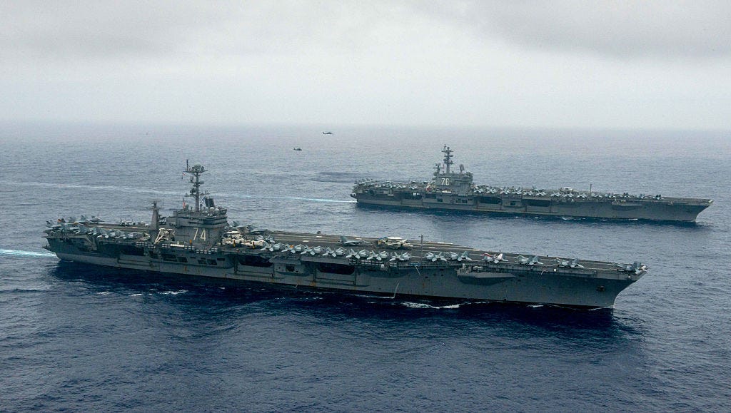 Two US Navy aircraft carriers operating in the Indo-Pacific