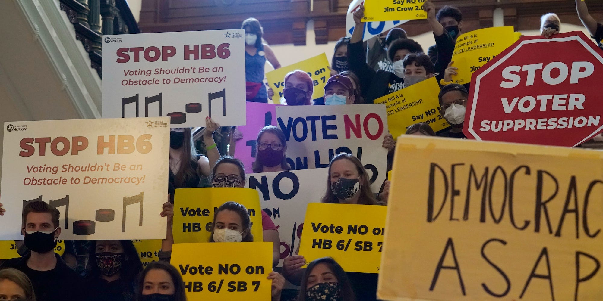 Demonstrators protest proposed election reform bills at the Texas state capitol