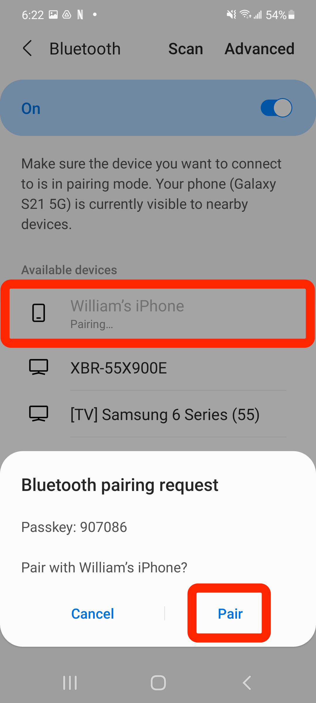 android bluetooth screen pairing with an iphone