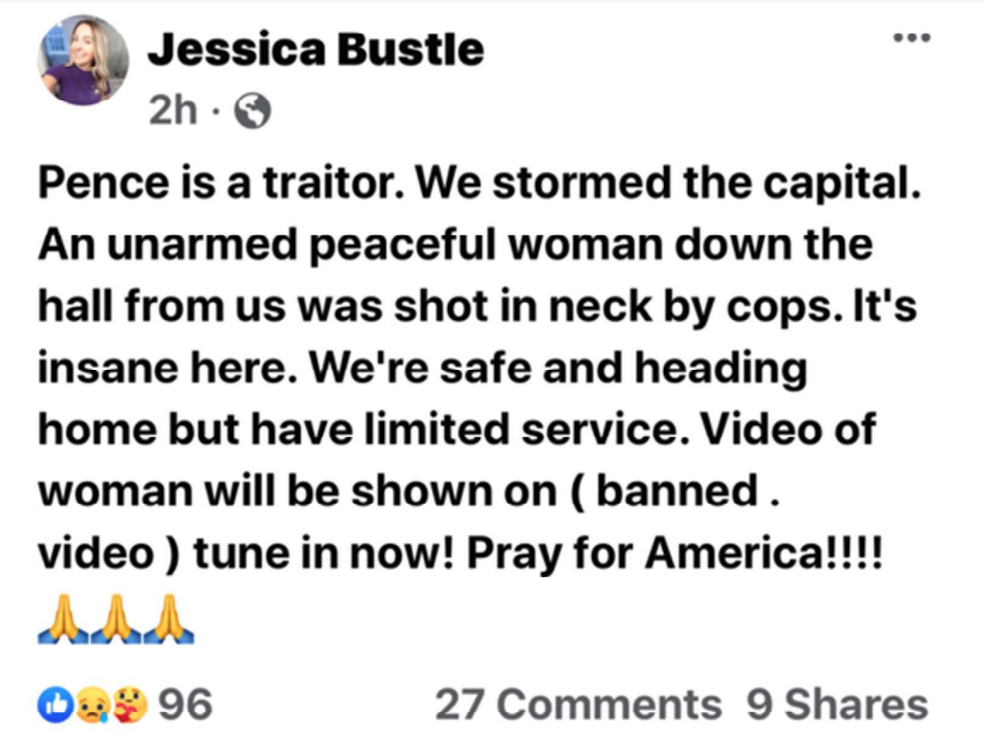 Jessica Bustle Facebook post