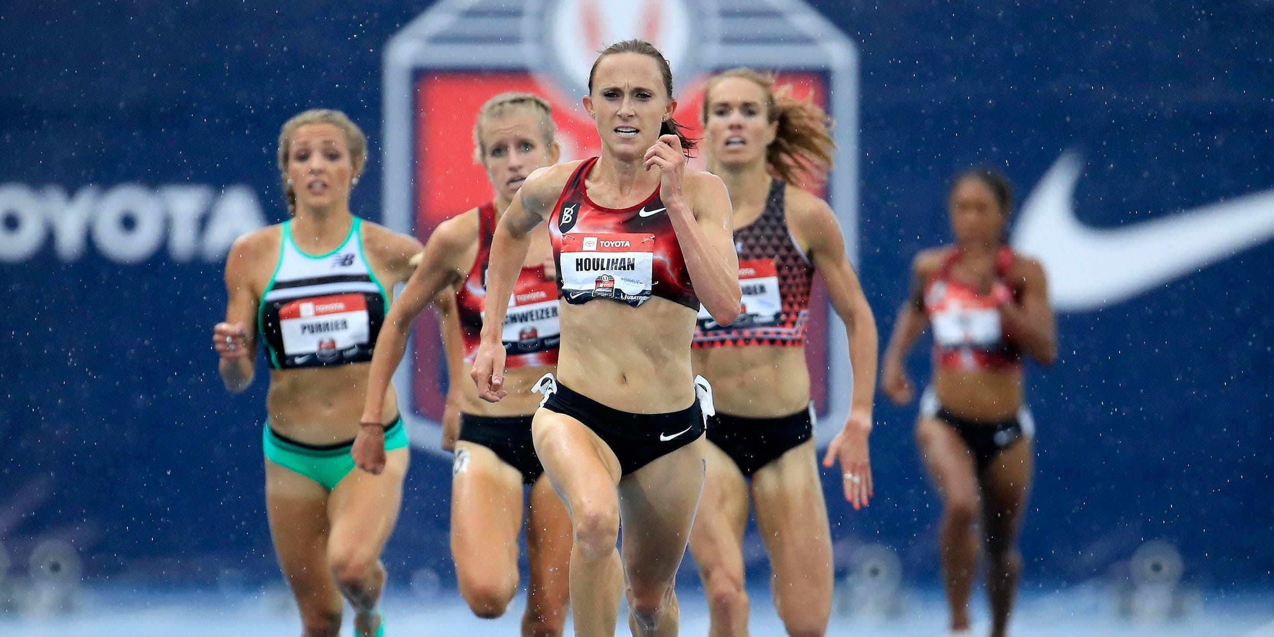 Shelby Houlihan runs to victory in the 5000 meter final during the 2019 USATF Outdoor Championships at Drake Stadium on July 28, 2019 in Des Moines, Iowa.